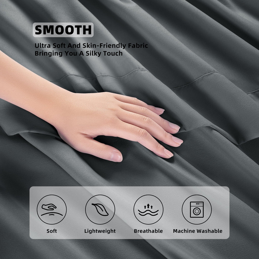 Cooling Sateen Shilucheng 4 Pieces Luxury Bed Sheets Set, Plush Microfiber Bed Sheets, 16" Deep Pocket, Queen, Dark Gray - Premium Ultra-Soft Pillowcase Pair for Sleeping Detail