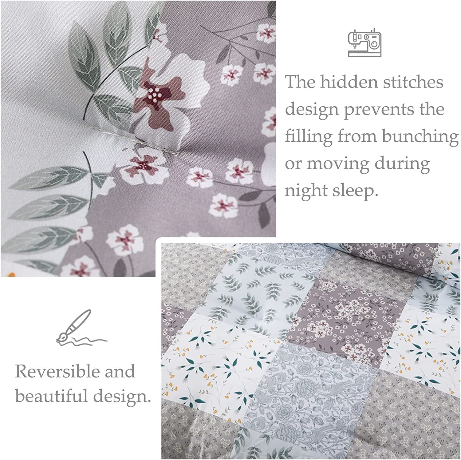 Hypoallergenic Cloud 3-Piece Queen Comforter Set, Soft Reversible Bedding Comforter Sets, Patchwork Printed Down Alternative Comforter Duv... - Cloud-Like Soft Lightweight Bed Comforter Detail