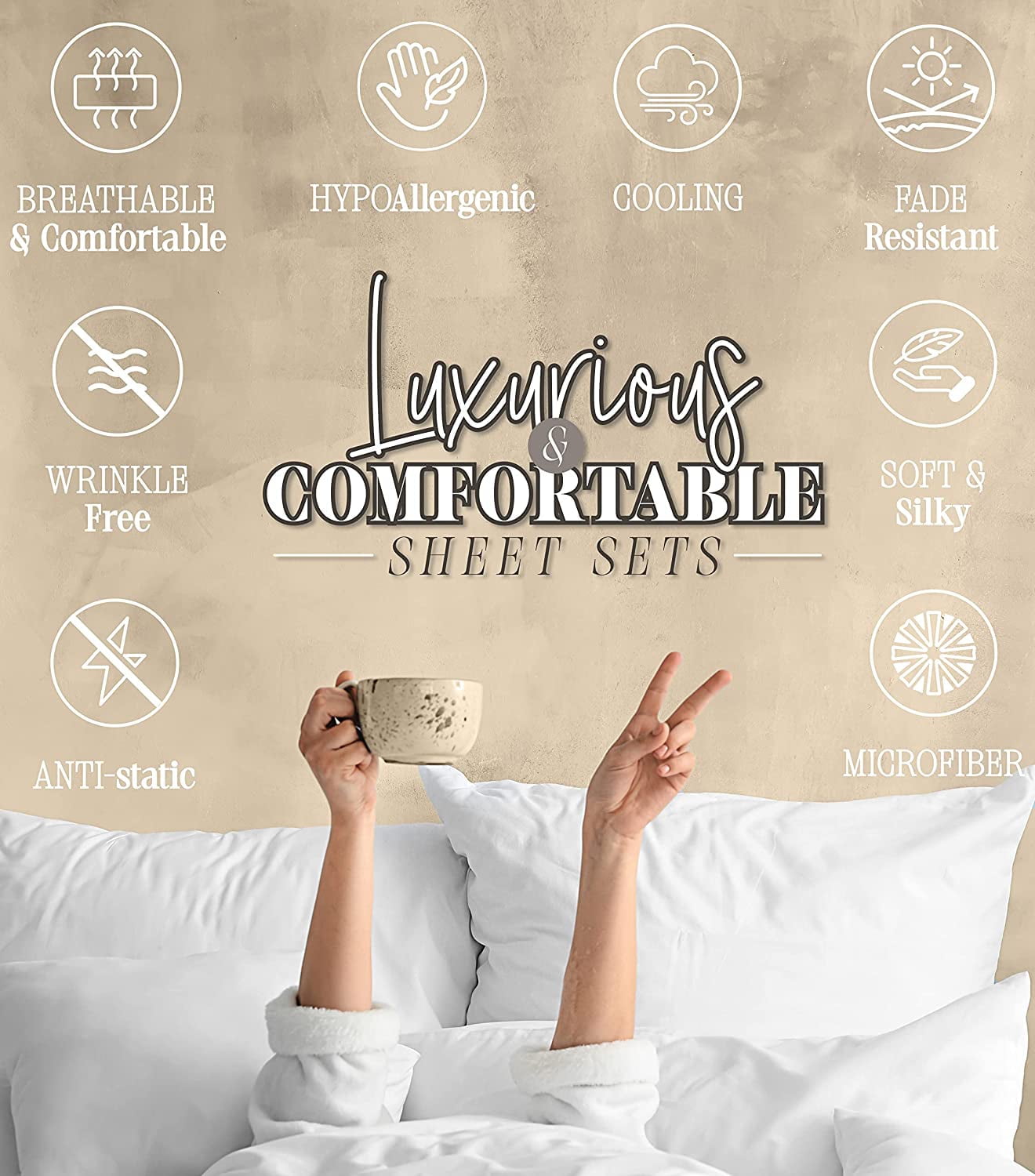 Premium Egyptian Cotton 1800 Series Microfiber Bed Sheets 6-Piece Set, Deep Pocket, Queen Black - Luxury Bed Sheet Set with Deep Pockets Detail