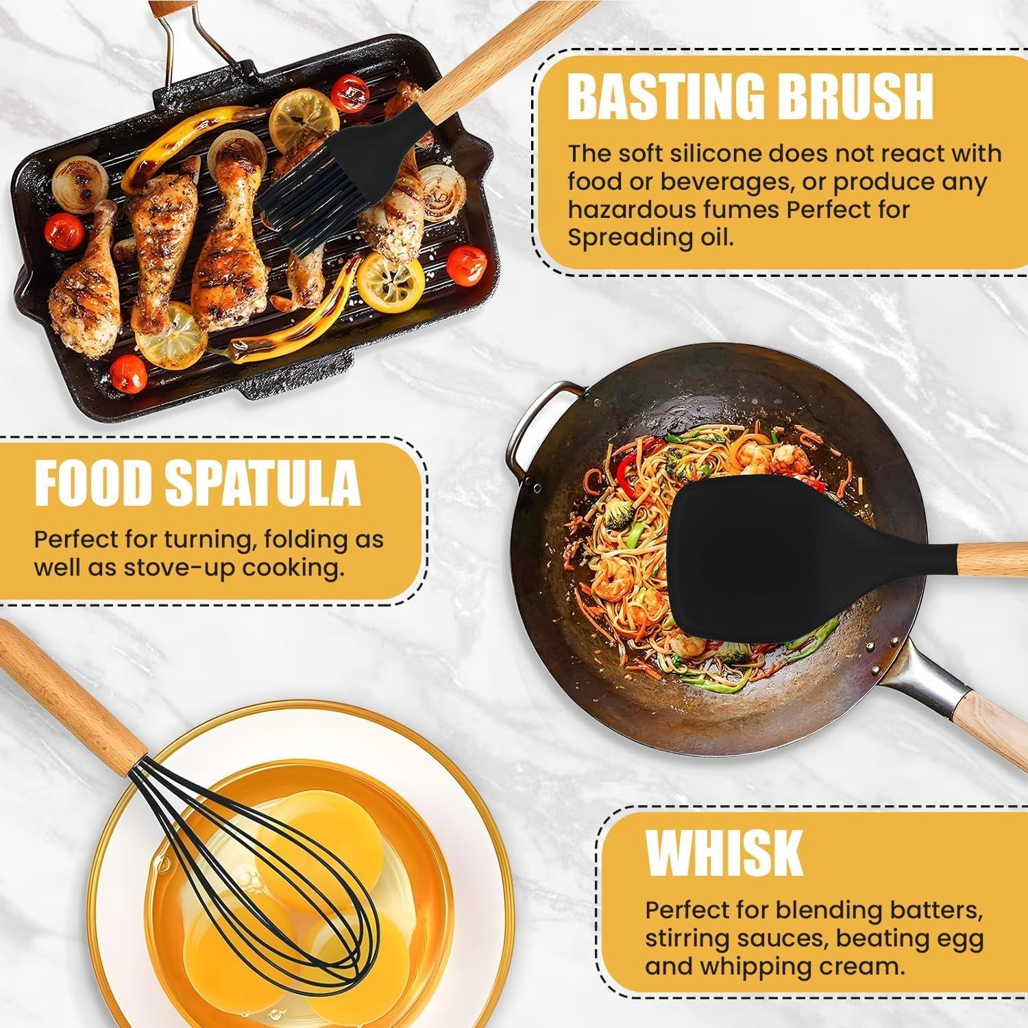 Ergonomic Cooking Kitchen Utensils Set- 19 Pcs Silicone Cooking Utensils Set for Nonstick Cookware-Silicone Spatulas Set, Kitchen Gadge... - Heat-Resistant Silicone Cooking Spatula Turner Detail