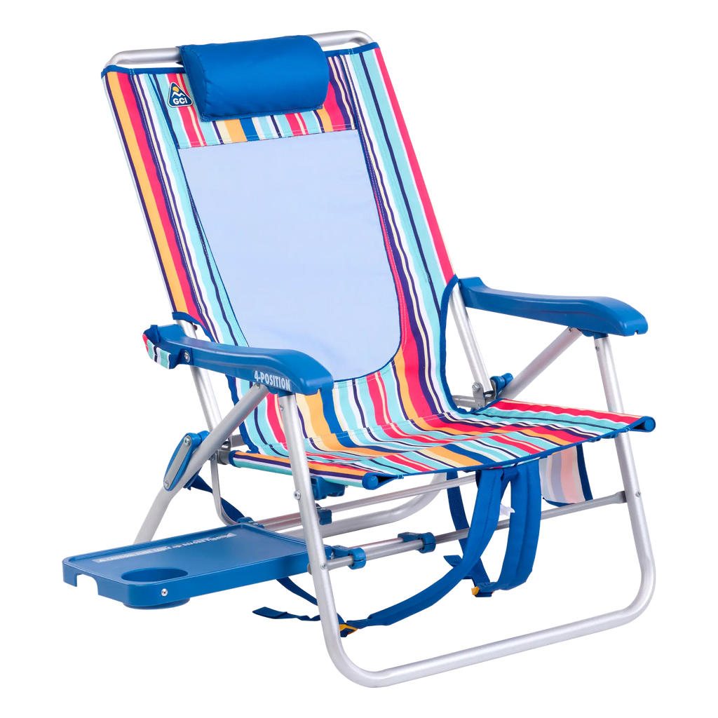 Backpack Travel Big Surf with Slide Table - Choice 334 - Rust-Resistant Aluminum Sand-Friendly Lounge Chair - Multi Stripe