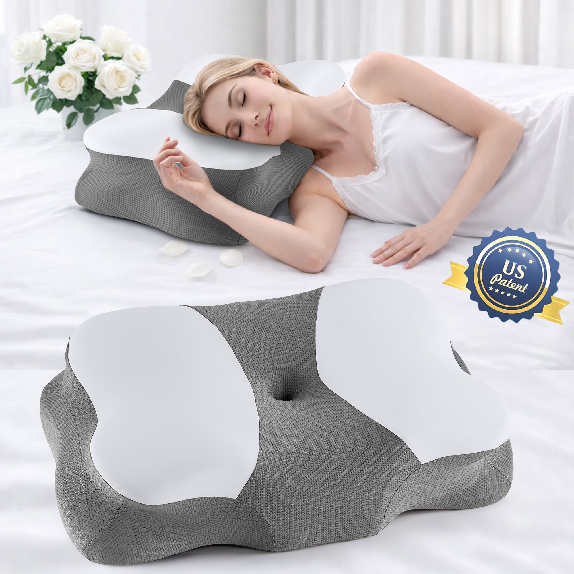 Decorative Plump Memory Foam Cervical Pillow for Sleeping Support - Orthopedic Bed Pillow for Neck, Shoulder Pain Relief, Adults, Side... - Orthopedic Shredded Foam Bed Pillow Set Detail