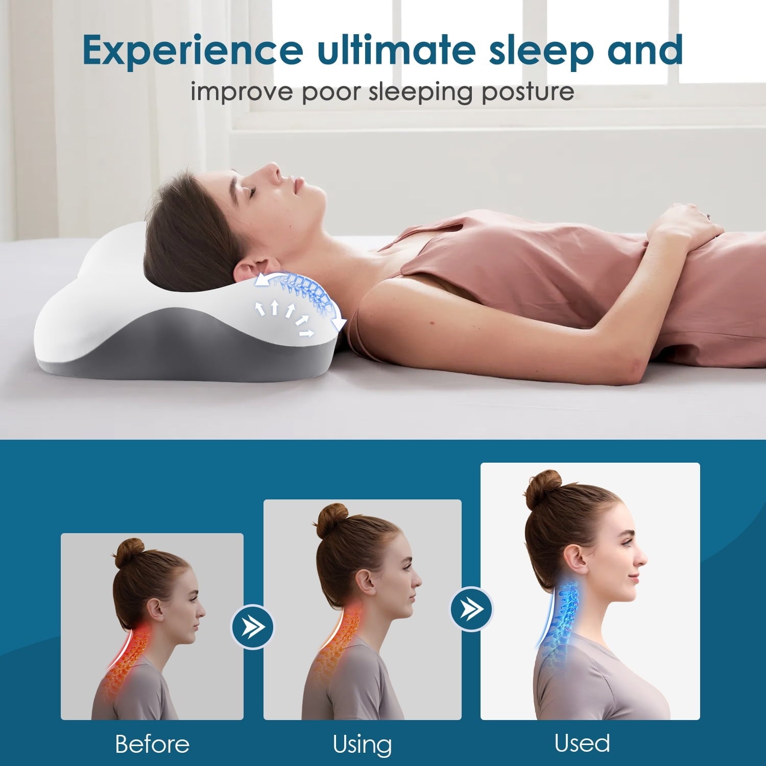 Orthopedic Support Memory Foam Bed Pillow for Pain Relief,Ergonomic Memory Foam Pillows for Sleeping for Side Back Stomach&Sleepers with... - Ergonomic Memory Foam Pillow for Neck Pain Support Detail