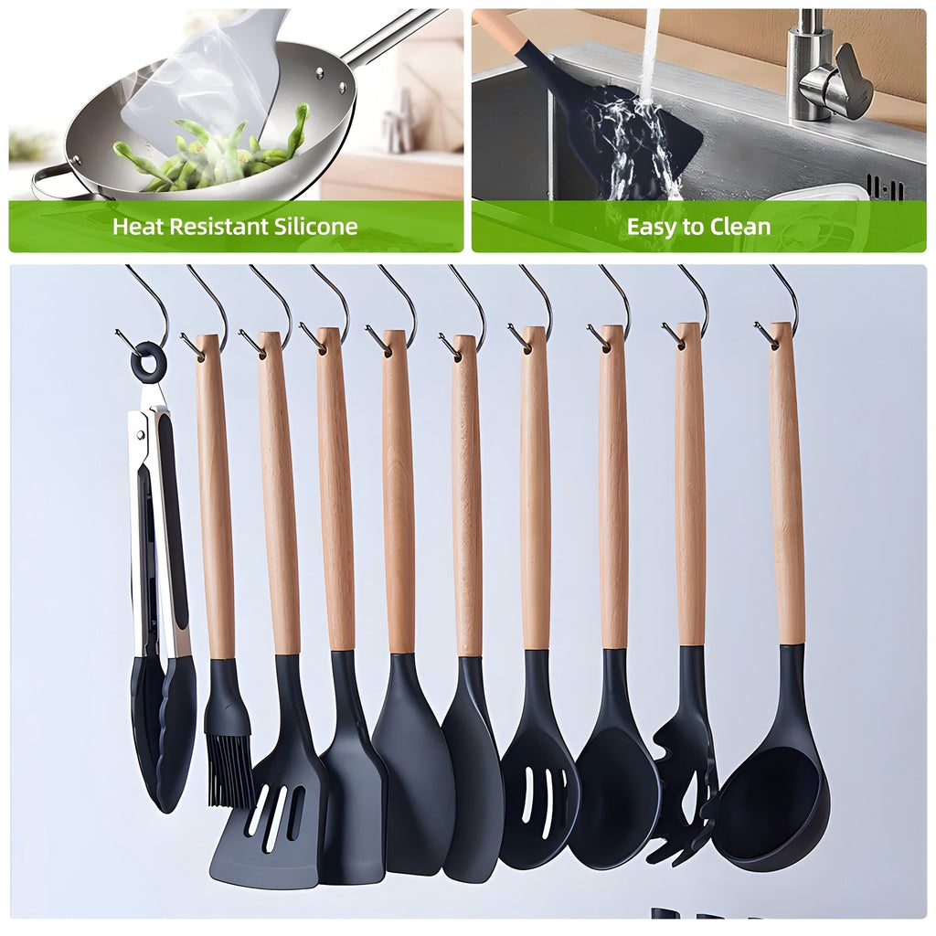 Durable Steel Kitchen Utensils Set- 19 Pcs Silicone Cooking Utensils Set for Nonstick Cookware-Silicone Spatulas Set, Kitchen Gadge... - Professional Kitchen Tool for Culinary Enthusiasts Detail