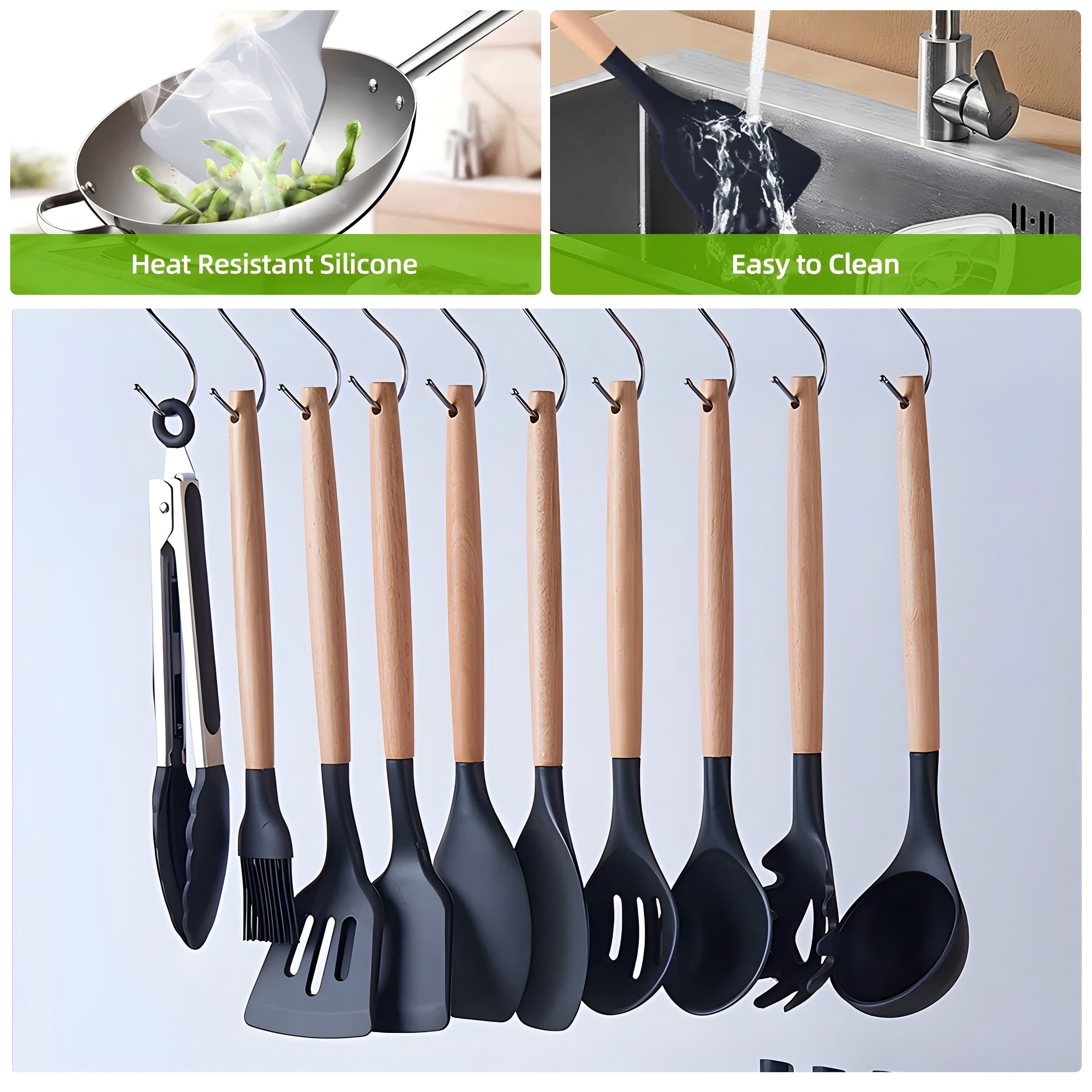 Durable Steel Kitchen Utensils Set- 19 Pcs Silicone Cooking Utensils Set for Nonstick Cookware-Silicone Spatulas Set, Kitchen Gadge... - Professional Kitchen Tool for Culinary Enthusiasts Detail