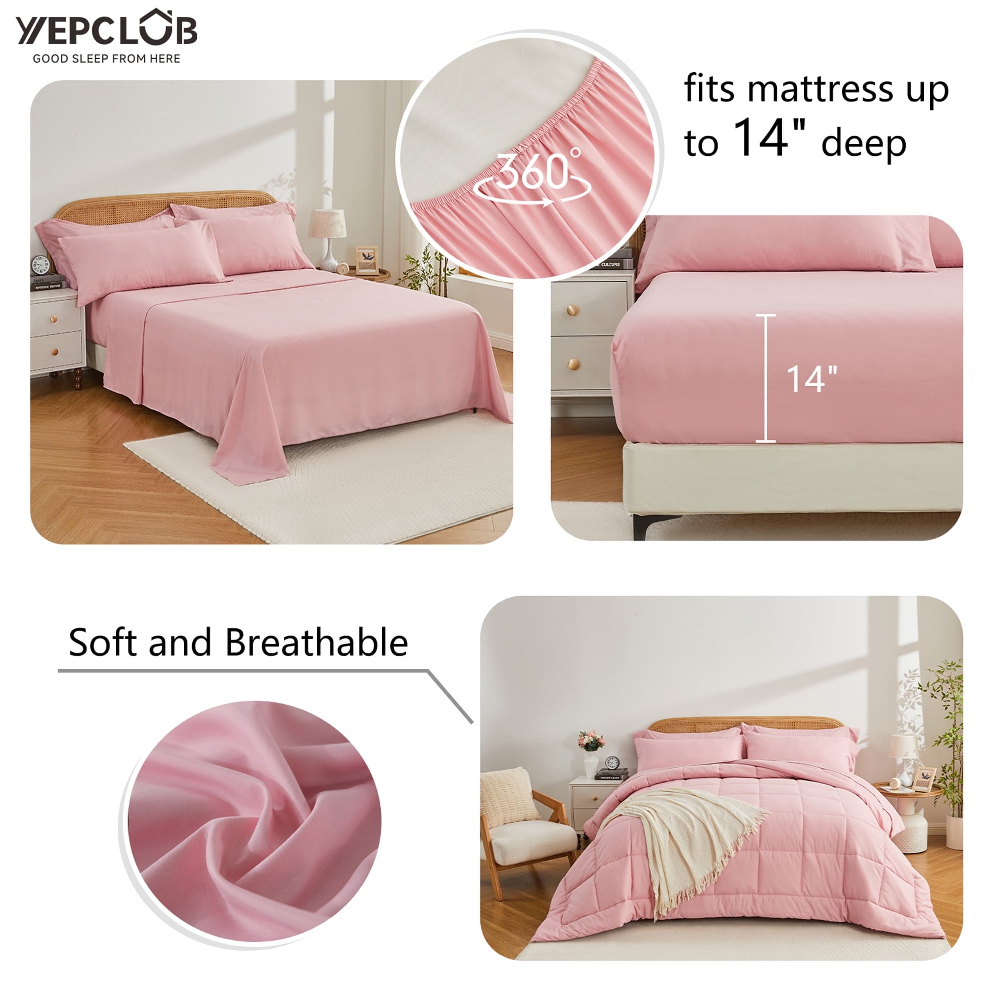 Heavyweight Warmth 7-Piece Queen Size Comforter Set,Pink Reversible Bed in a Bag,All Season Solid Bedding Set with Sheets,Pillowcases & ... - Hypoallergenic Ultra-Fluffy Quilt for Winter Detail