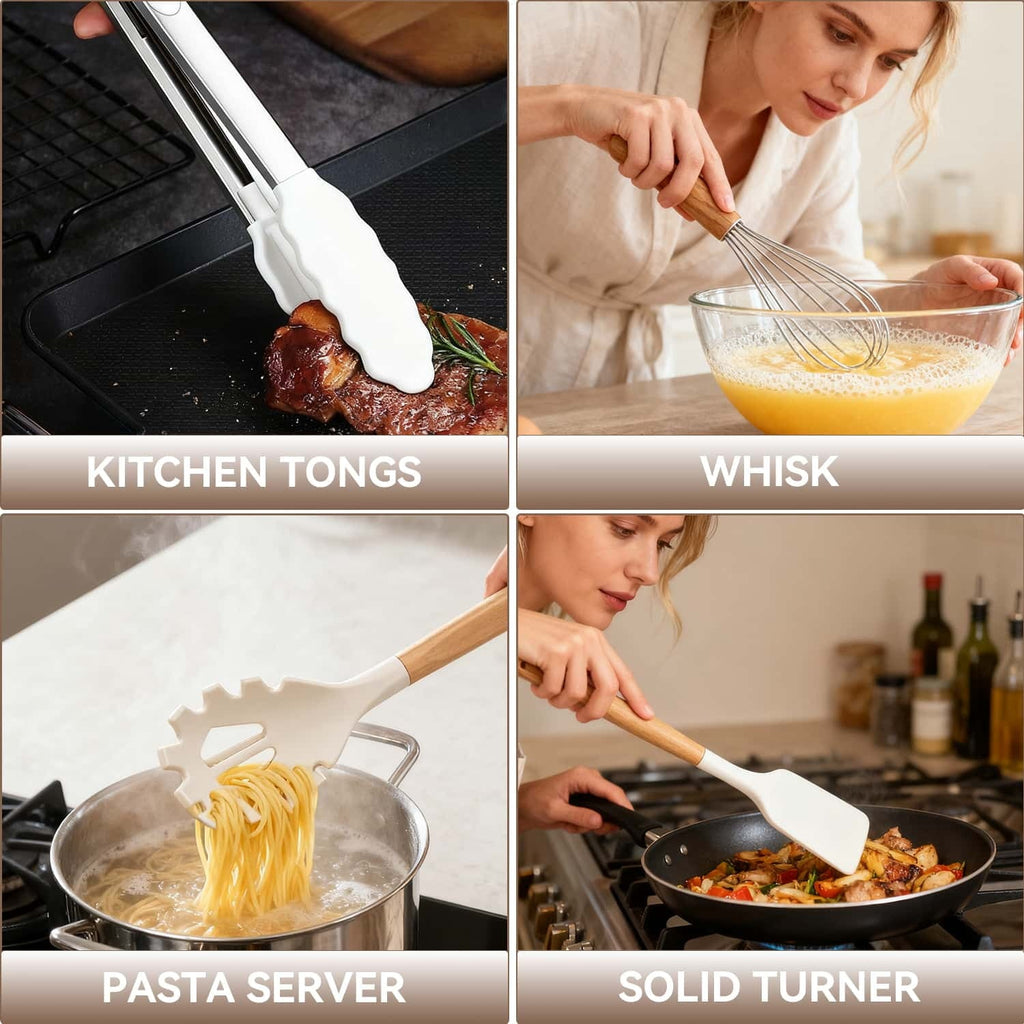 Ergonomic Cooking Kitchen Utensils Set for Cooking, 11 Cooking Utensils, 6 Knife set Beige,3 Utensil Sets,utensilios de cocina - Durable Turner & Ladle Utensil Set for Home Chefs Detail