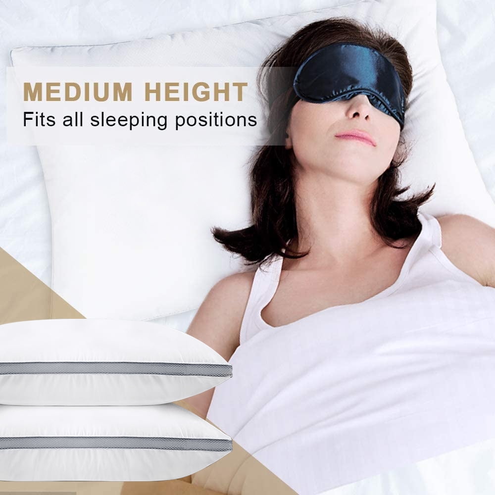 Hotel Collection Down Alternative Bed Pillow with Cotton Cover and Gusset, 2 Pack, Queen, 20"x26" - Decorative Throw Pillow Cushion for Sofa & Bed Detail