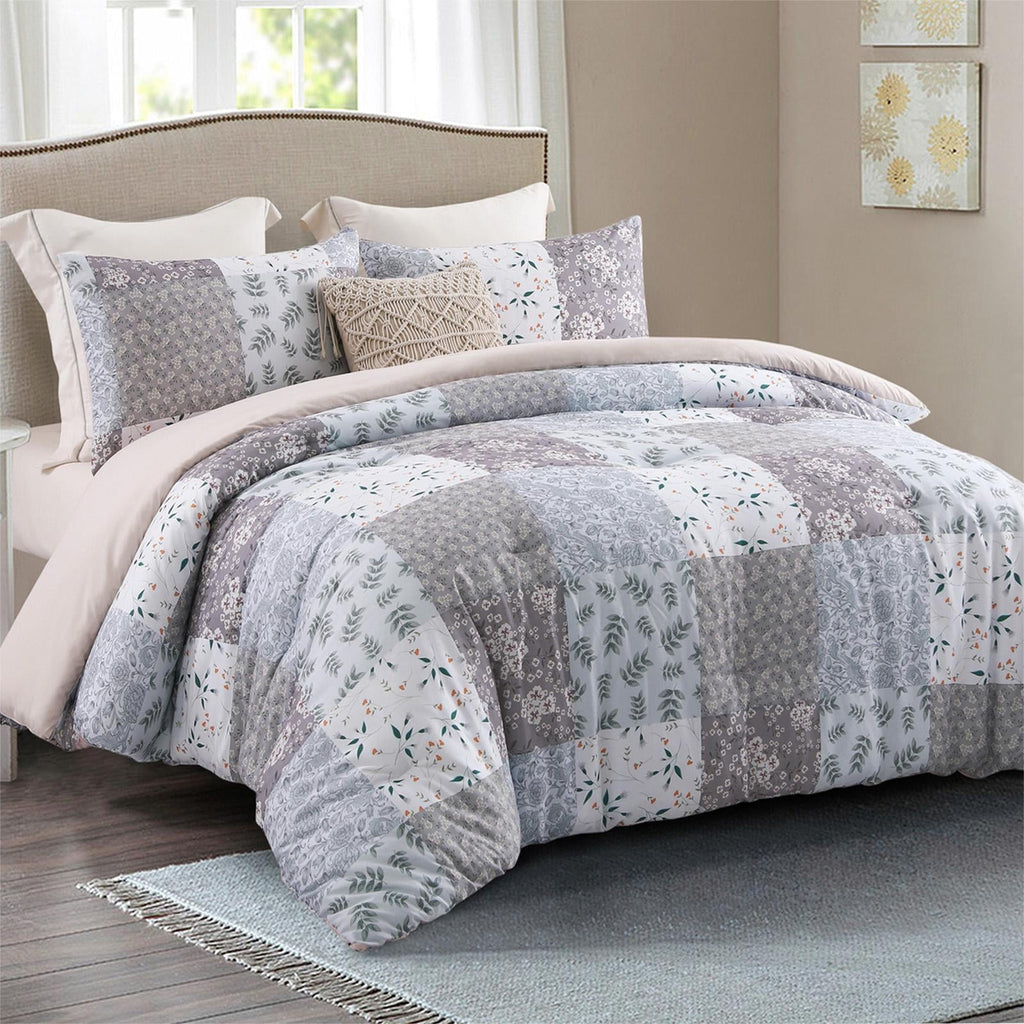 Hypoallergenic Cloud 3-Piece Queen Comforter Set, Soft Reversible Bedding Comforter Sets, Patchwork Printed Down Alternative Comforter Duv... - Cloud-Like Soft Lightweight Bed Comforter Detail