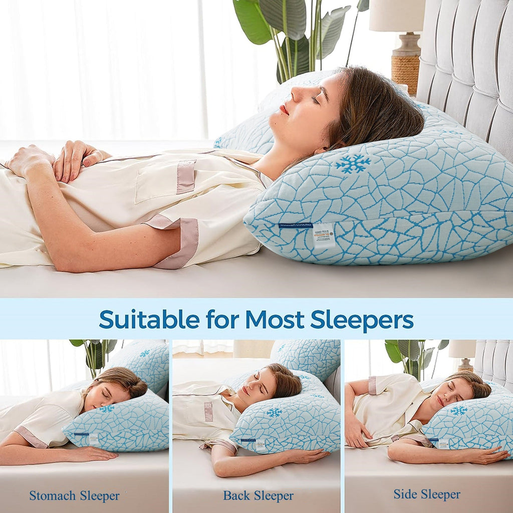 Ergonomic Memory Foam Cooling Memory Foam Queen Pillows Set of 2,Adjustable Support & Heat Dissipation Tech for Side,Back,Stomach & Hot Sle... - Ergonomic Memory Foam Pillow for Neck Pain Support Detail