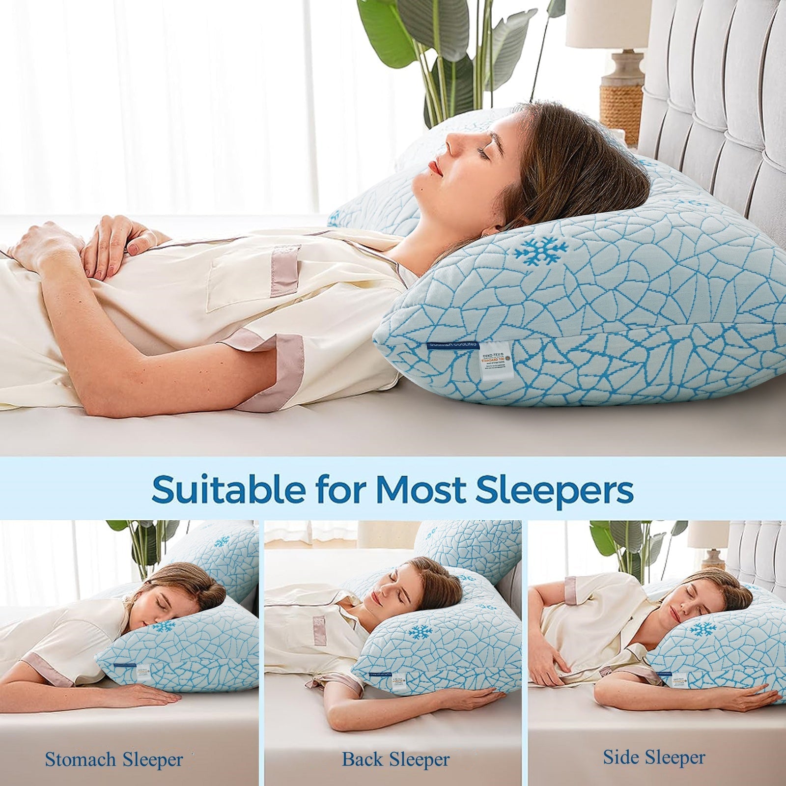 Ergonomic Memory Foam Cooling Memory Foam Queen Pillows Set of 2,Adjustable Support & Heat Dissipation Tech for Side,Back,Stomach & Hot Sle... - Ergonomic Memory Foam Pillow for Neck Pain Support Detail