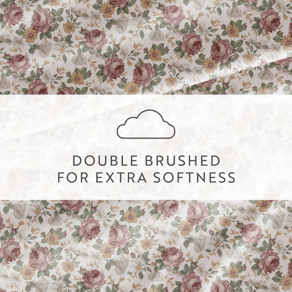 Ultra-Soft 4 Piece Pattern Microfiber Bed Sheets Set, Blooming Floral Rose, Queen - Breathable Egyptian Cotton Flat & Fitted Sheets Detail