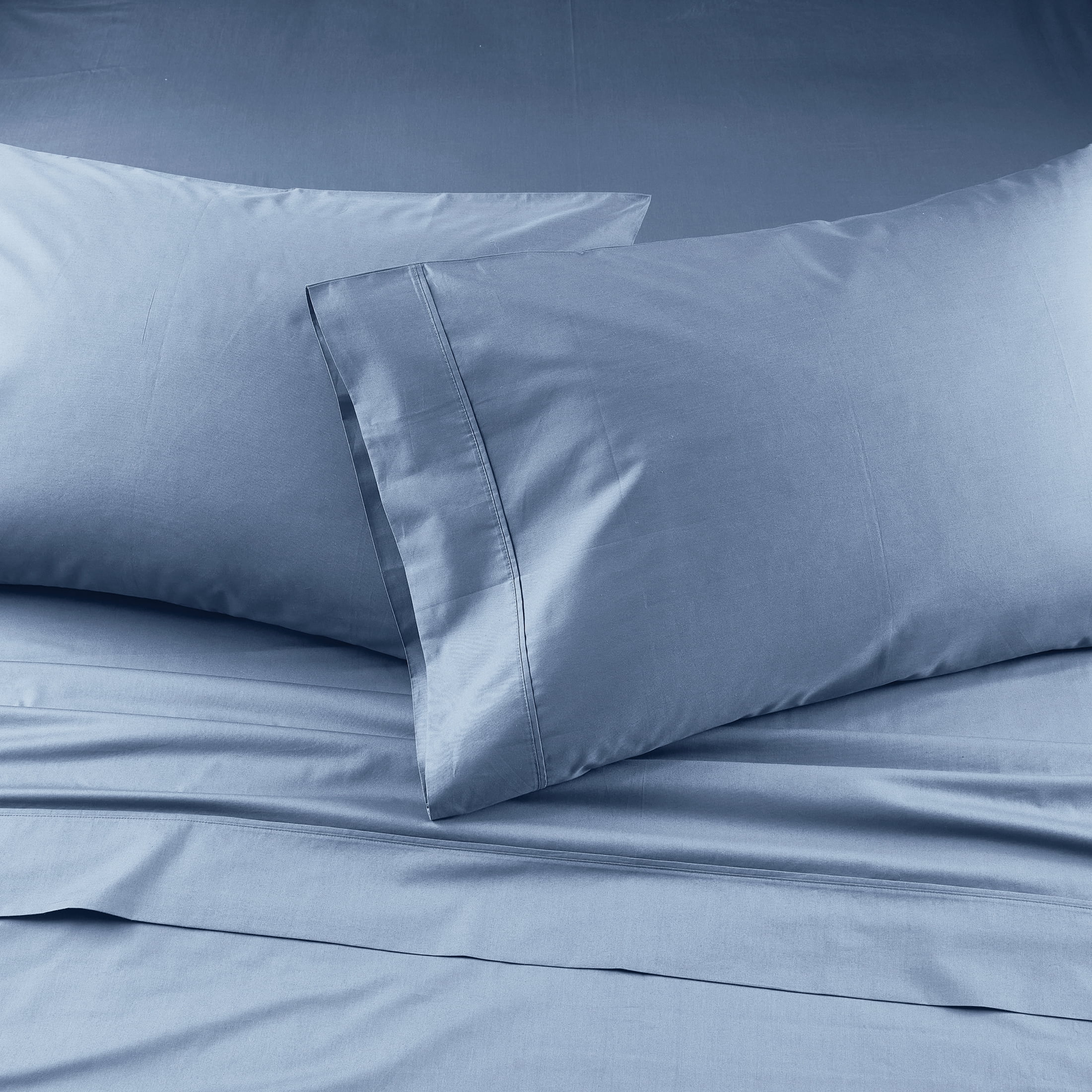 Premium Egyptian Cotton Cool & Crisp 3-Piece 300 Thread Count Blue Water Cotton Percale Sheet Set, Twin - Breathable Egyptian Cotton Flat & Fitted Sheets Detail
