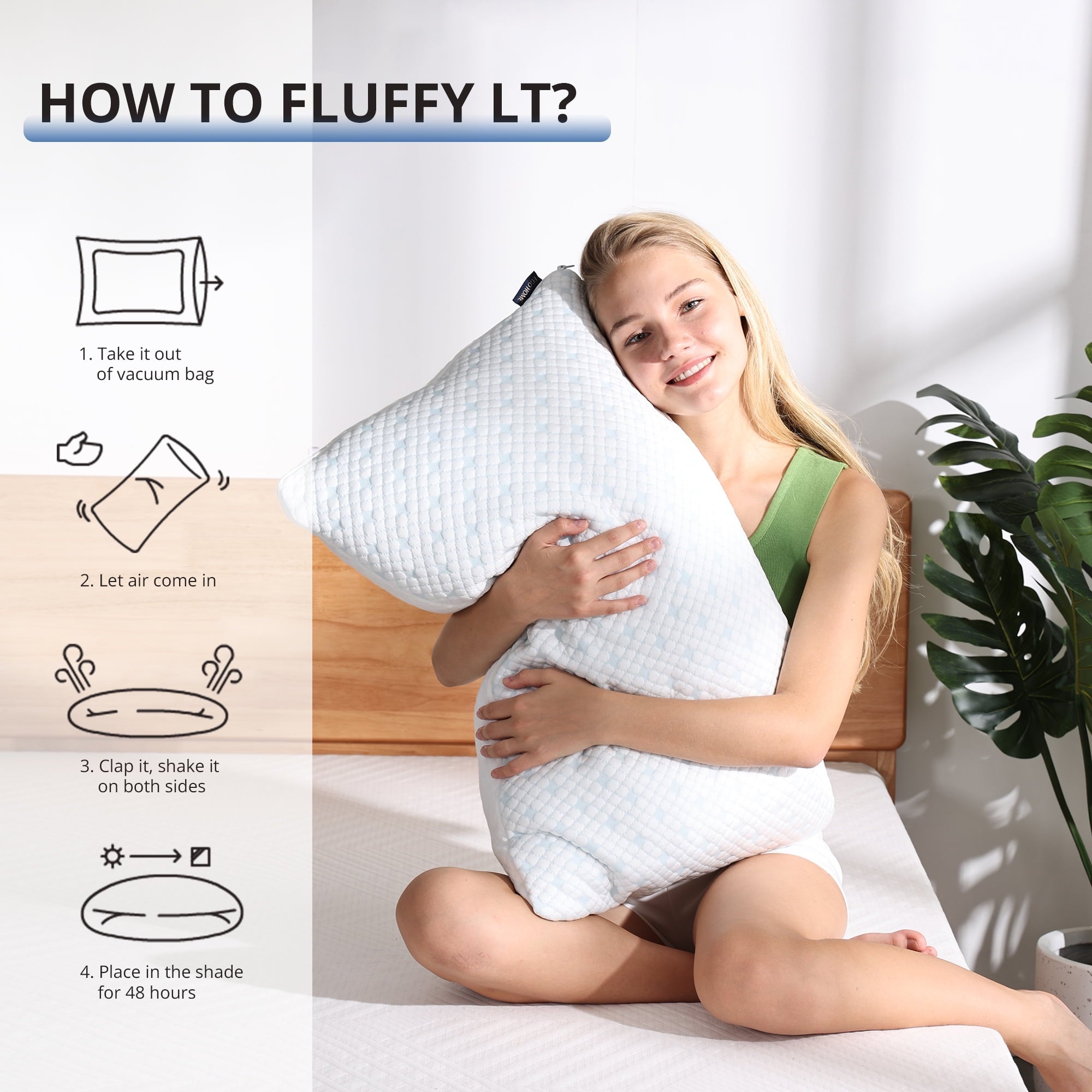 Hotel Collection 2-Pack Adjustable Cooling Bed Pillows, Shredded Memory Foam Pillows Set of 2, Standard Queen, Dual Sides - Hotel Quality Plush Sleeping Pillows Detail