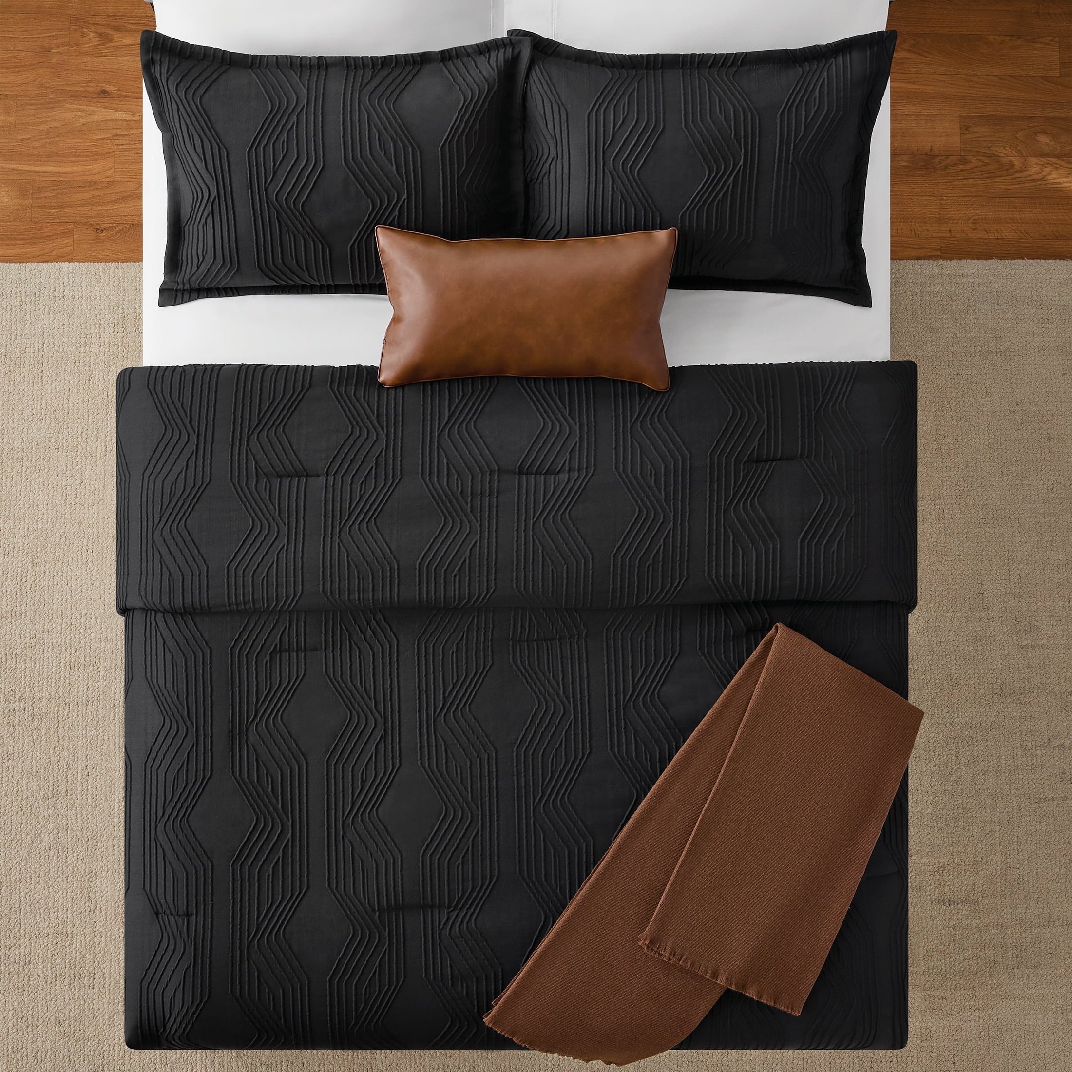 Heavyweight Warmth Full/Queen Comforter Set, All-Season, 5-Piece, Black Jacquard Geo - All-Season Down Alternative Comforter Insert Detail