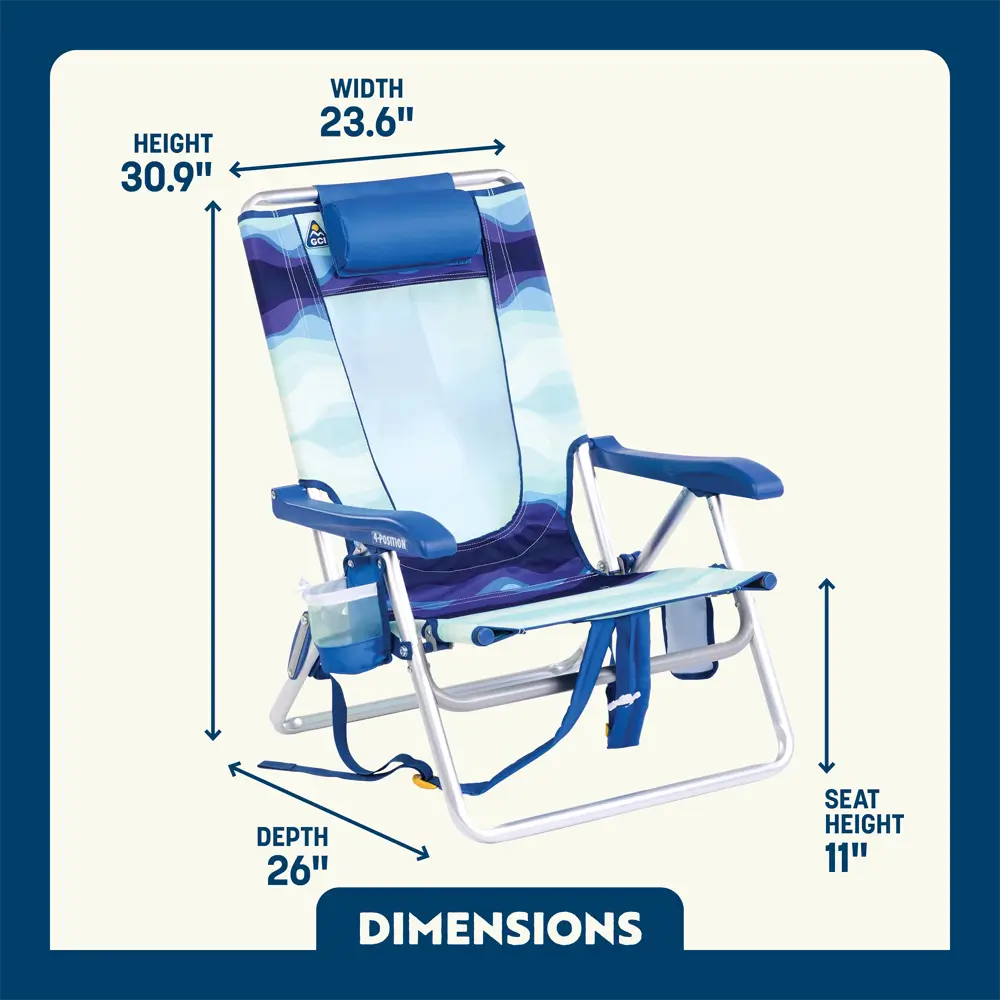 Reclining Beach Backpack Beach Chair - Choice 709 - Low-Profile Reclining Beach Chair with Backpack Straps Detail