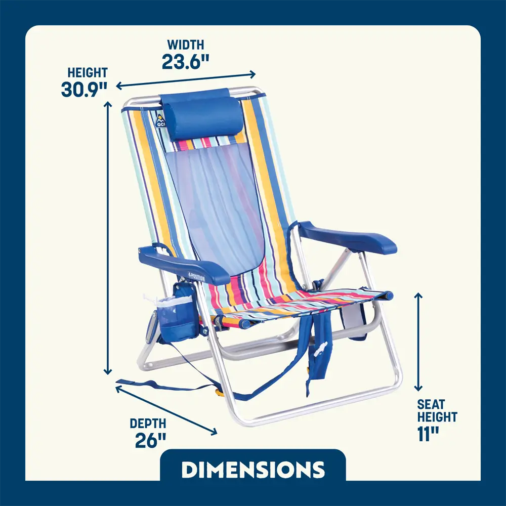 Reclining Beach Backpack Beach Chair - Choice 709 - Low-Profile Reclining Beach Chair with Backpack Straps Detail