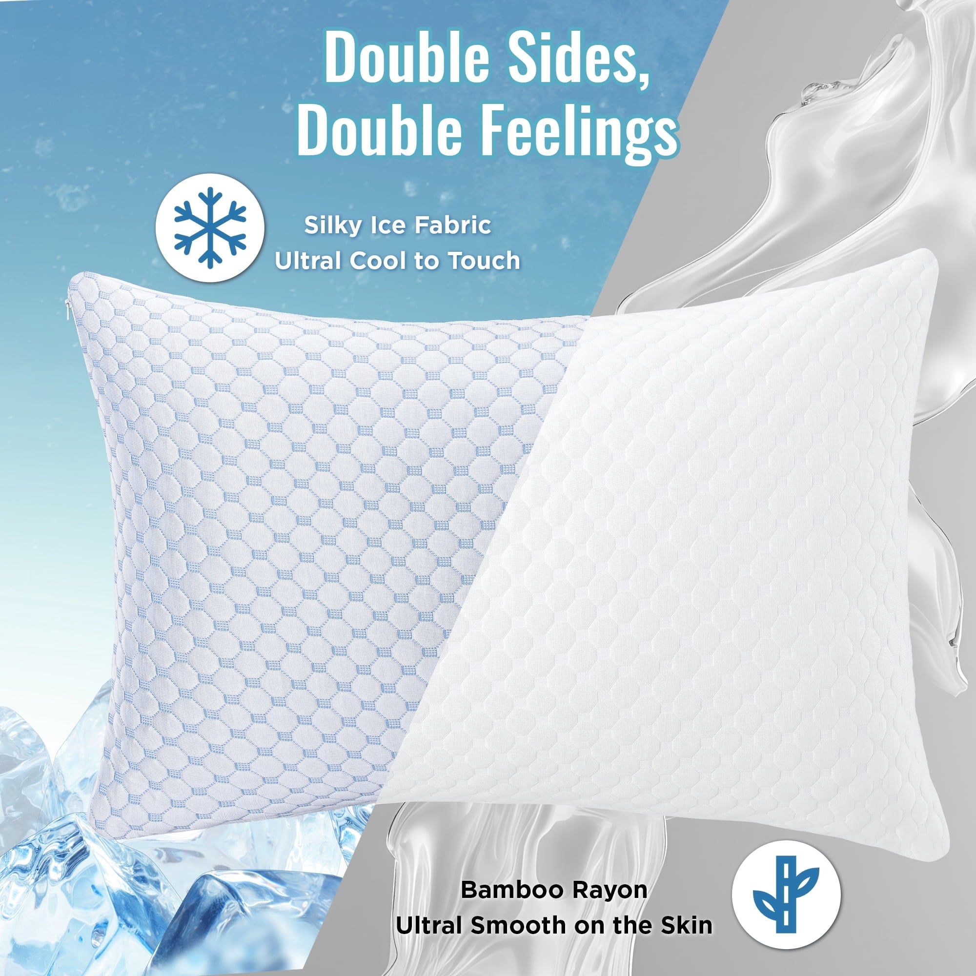 Decorative Plump 2 Pack Cooling Pillow for Sleeping, Memory Foam Pillows Cool Bed Pillows Hotel Reversible Pillow with Washable Remova... - Ergonomic Memory Foam Pillow for Neck Pain Support Detail