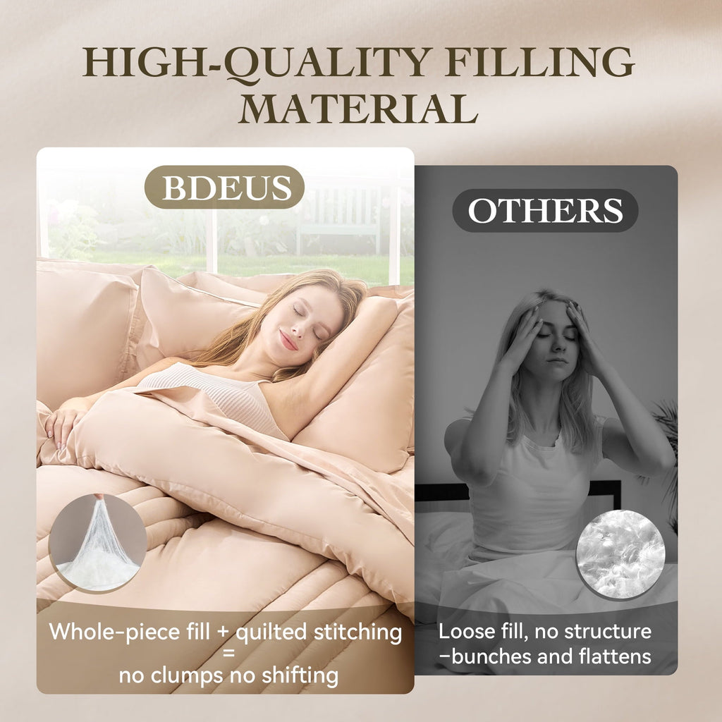 Fluffy Down Alternative Twin Comforter Set 5 Pieces,Bed in a Bag, Bedding Set with Comforter,Fitted Sheet,Flat Sheet,Pillowcase, All Season - Cloud-Like Soft Lightweight Bed Comforter Detail