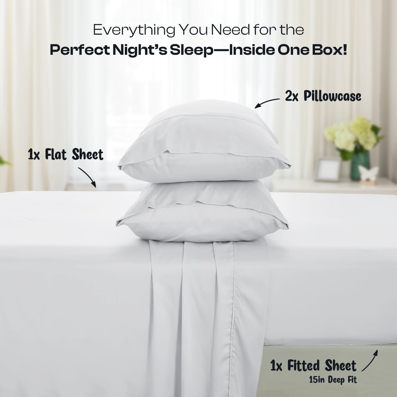 Breathable Luxury IR 3 Piece 1800 Series Deep Pocket Soft Microfiber Solid Bed Sheet Set for Kids, White Twin Size - Cooling Hotel Quality Bedding Sheets and Pillowcases Detail