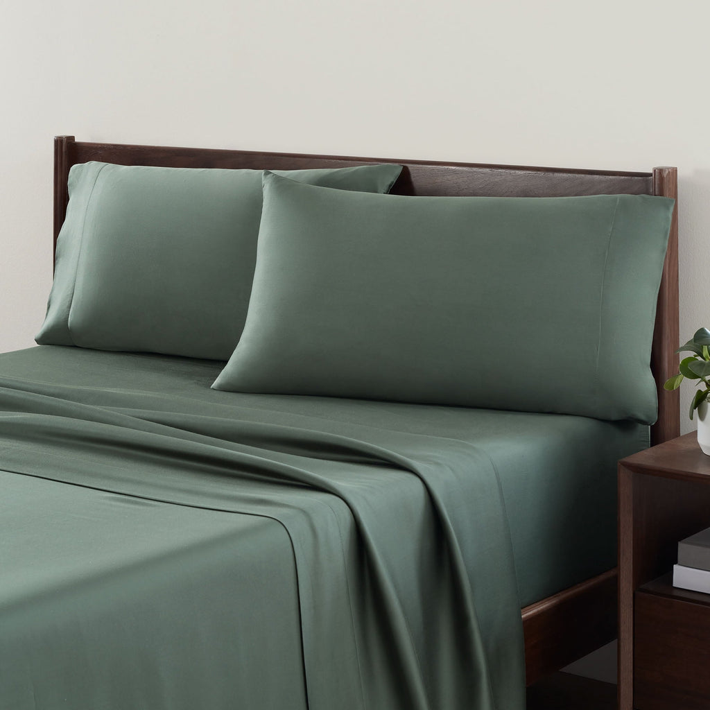 Cooling Sateen 4-Piece & Silky Serenity 100% Bed Sheets Set, Flagstone, Queen - Cooling Hotel Quality Bedding Sheets and Pillowcases Detail
