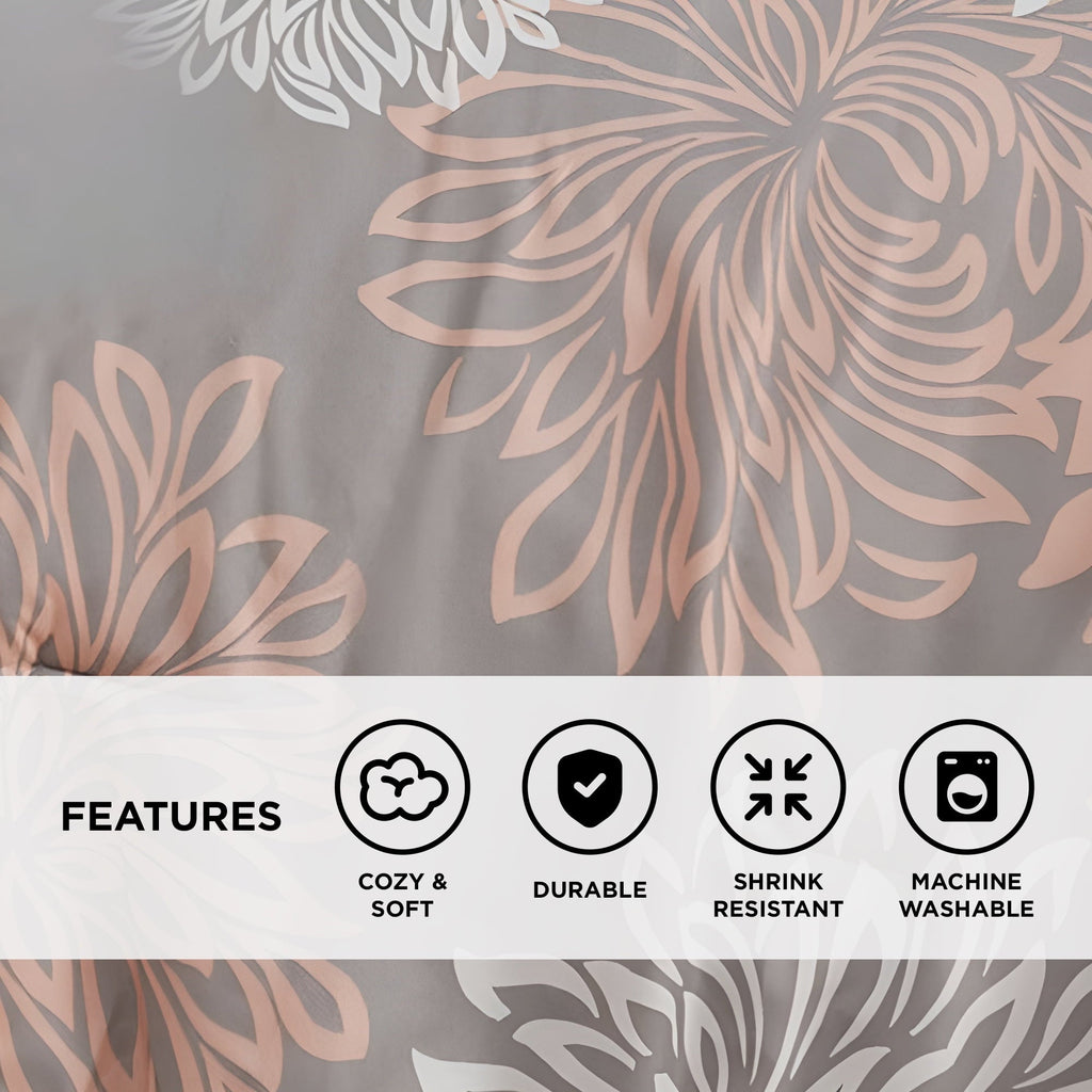All-Season King Size Comforter Set, 5-Piece Floral Bedding Set for All Season, Blush Comforter Set King with Bed Skirt - Luxurious Quilted Duvet Cover Set Detail