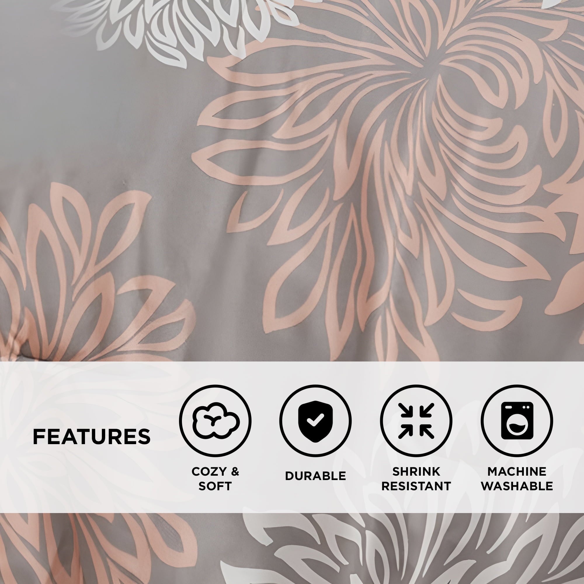 All-Season King Size Comforter Set, 5-Piece Floral Bedding Set for All Season, Blush Comforter Set King with Bed Skirt - Luxurious Quilted Duvet Cover Set Detail