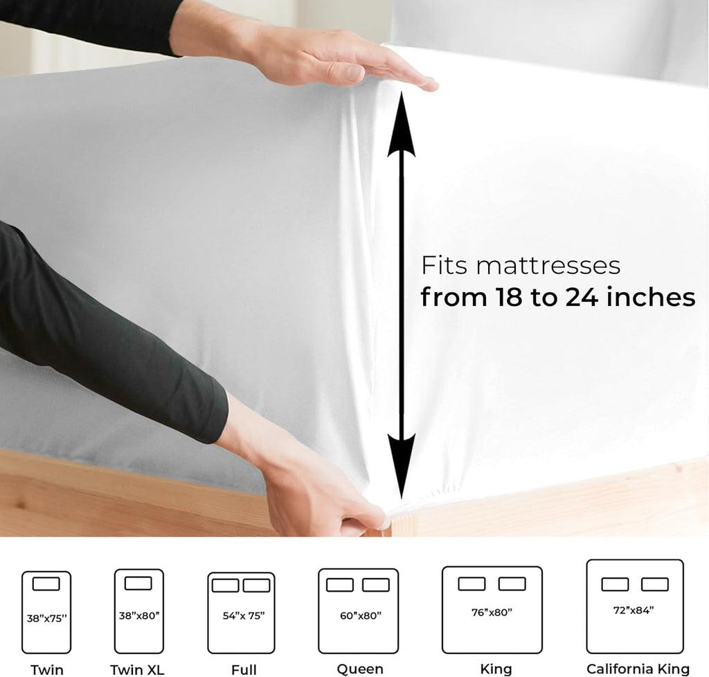 Ultra-Soft 6-Piece Extra Deep Pocket Sheet Set With Extra Matching Pillowcases - King Size Bed Sheets Fits 18"-24" Ma... - Breathable Egyptian Cotton Flat & Fitted Sheets Detail