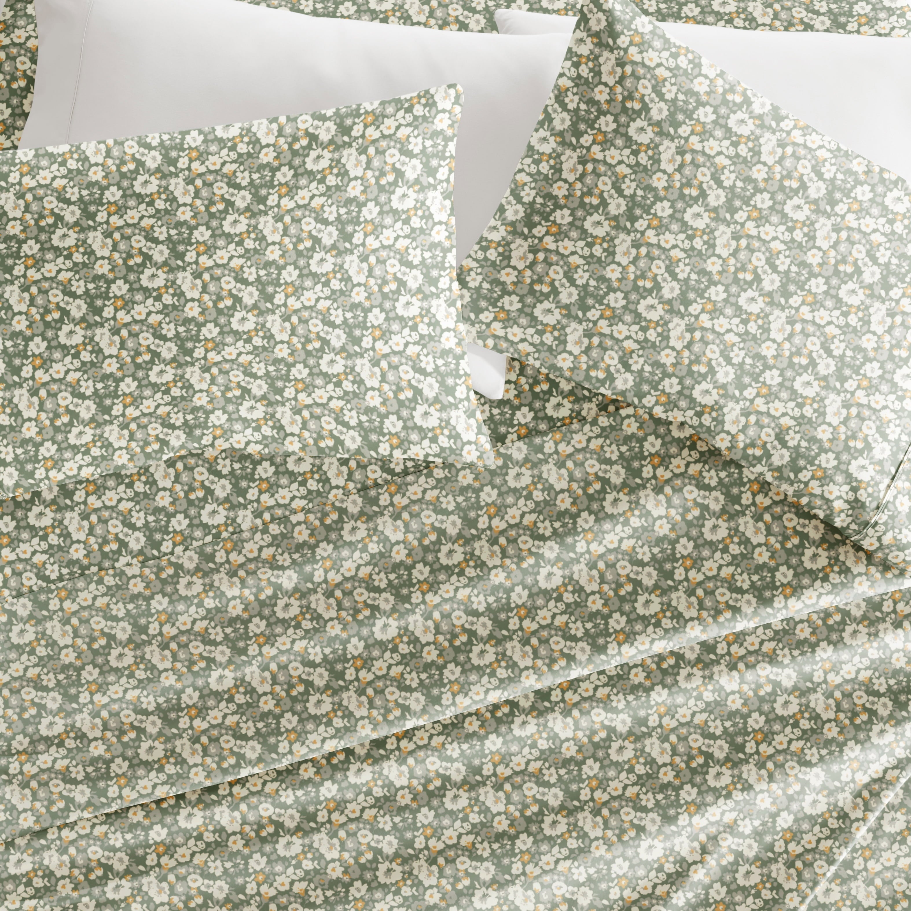 Wrinkle-Resistant 4 Piece Pattern Microfiber Bed Sheets Set, Floral Dream Eucalyptus, Twin - Cooling Hotel Quality Bedding Sheets and Pillowcases Detail