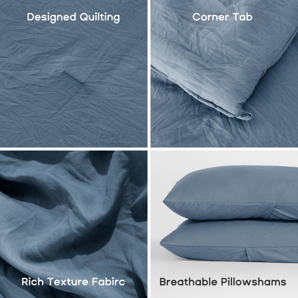 Heavyweight Warmth Washed Comforter Sets Queen 3 Piece, Soft and Cozy, Fluffy Microfiber Fill, Washed Textured Wrinkled Design (Flint St... - All-Season Down Alternative Comforter Insert Detail