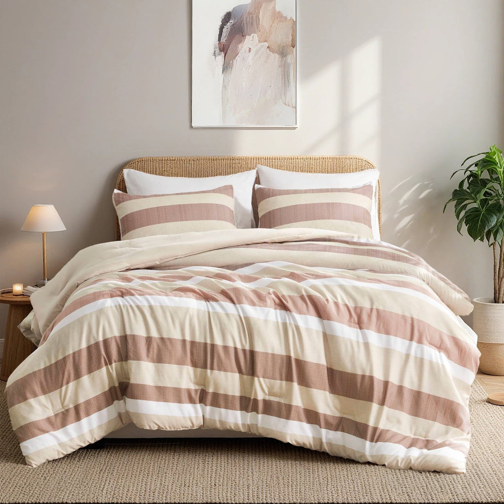 Fluffy Down Alternative 2-Piece Comforter Sets, Reversible Striped Comforter Set for Dorm, Lightweight All Season Bedding Set with Pillow Sha... - Luxurious Quilted Duvet Cover Set Detail