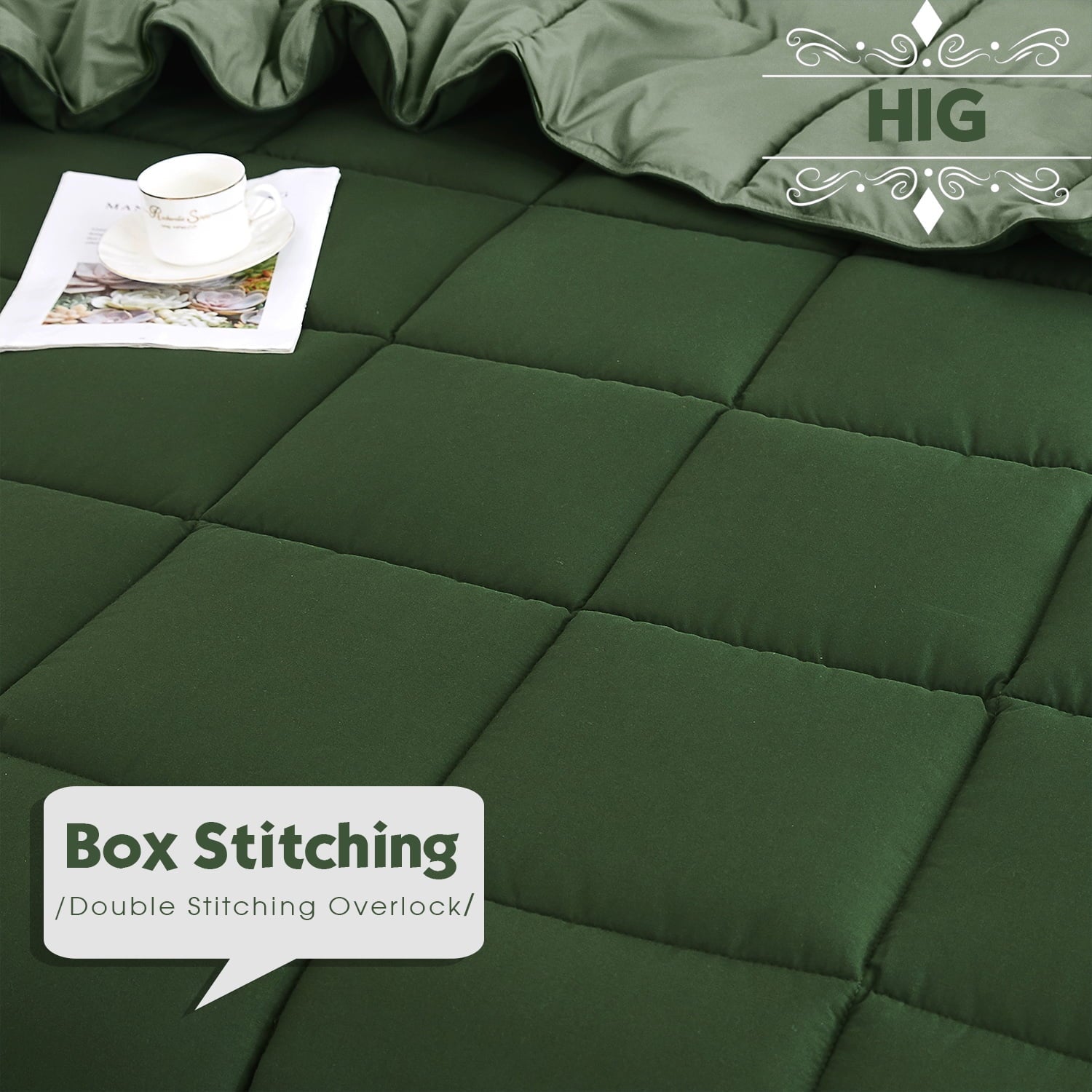 Hypoallergenic Cloud Light Weight Down Alternative Comforter Set, Queen, Green, Reversible - Cloud-Like Soft Lightweight Bed Comforter Detail
