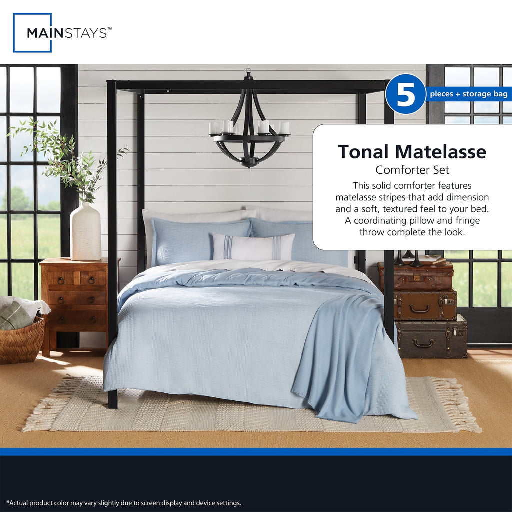 Luxurious Quilted Full/Queen Comforter Set, All-Season, 5-Piece, Blue Matelasse Tonal Stripe - Cloud-Like Soft Lightweight Bed Comforter Detail