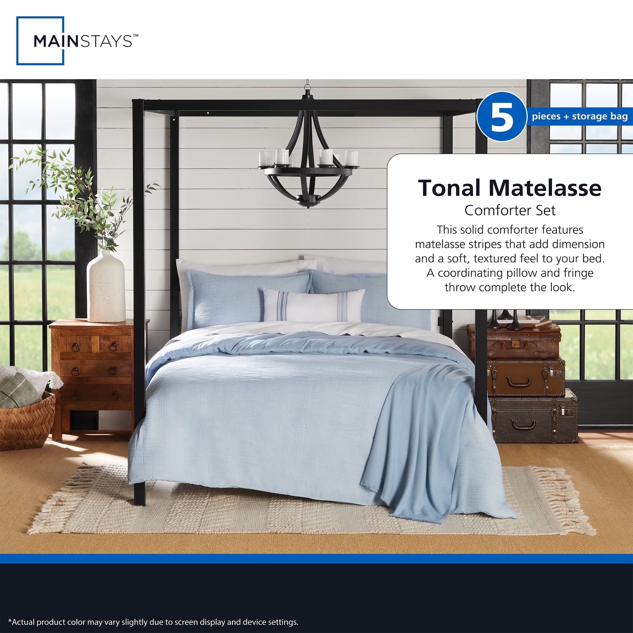 Luxurious Quilted Full/Queen Comforter Set, All-Season, 5-Piece, Blue Matelasse Tonal Stripe - Cloud-Like Soft Lightweight Bed Comforter Detail