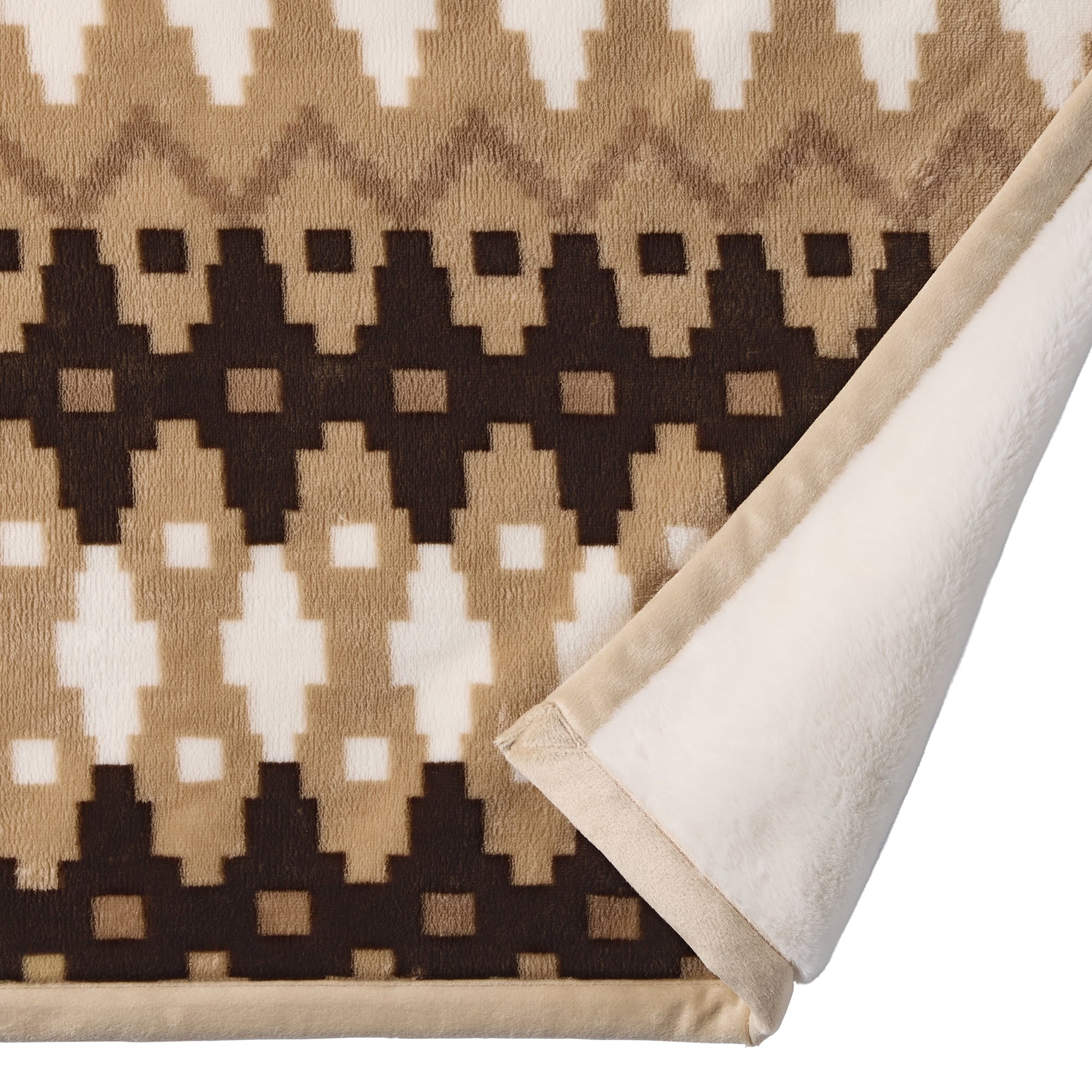 Reversible Sherpa Printed Velvet Plush Reverse to Faux Fur Super Soft Throw Blanket, Oversized, Linder Border Beige - Lightweight Plush Warm Blanket for All Seasons Detail