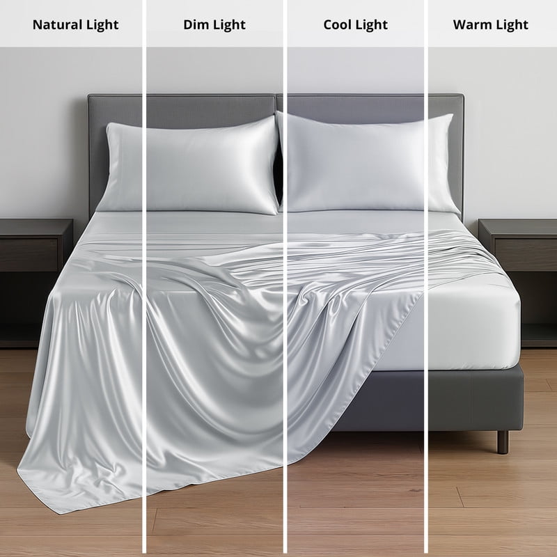 Breathable Luxury Lux Decor Luxury Satin Sheets King Size - 4 Piece Cooling Bed Sheet Set, Silky Soft & Smooth, Deep Pockets up to 15",... - Cooling Hotel Quality Bedding Sheets and Pillowcases Detail
