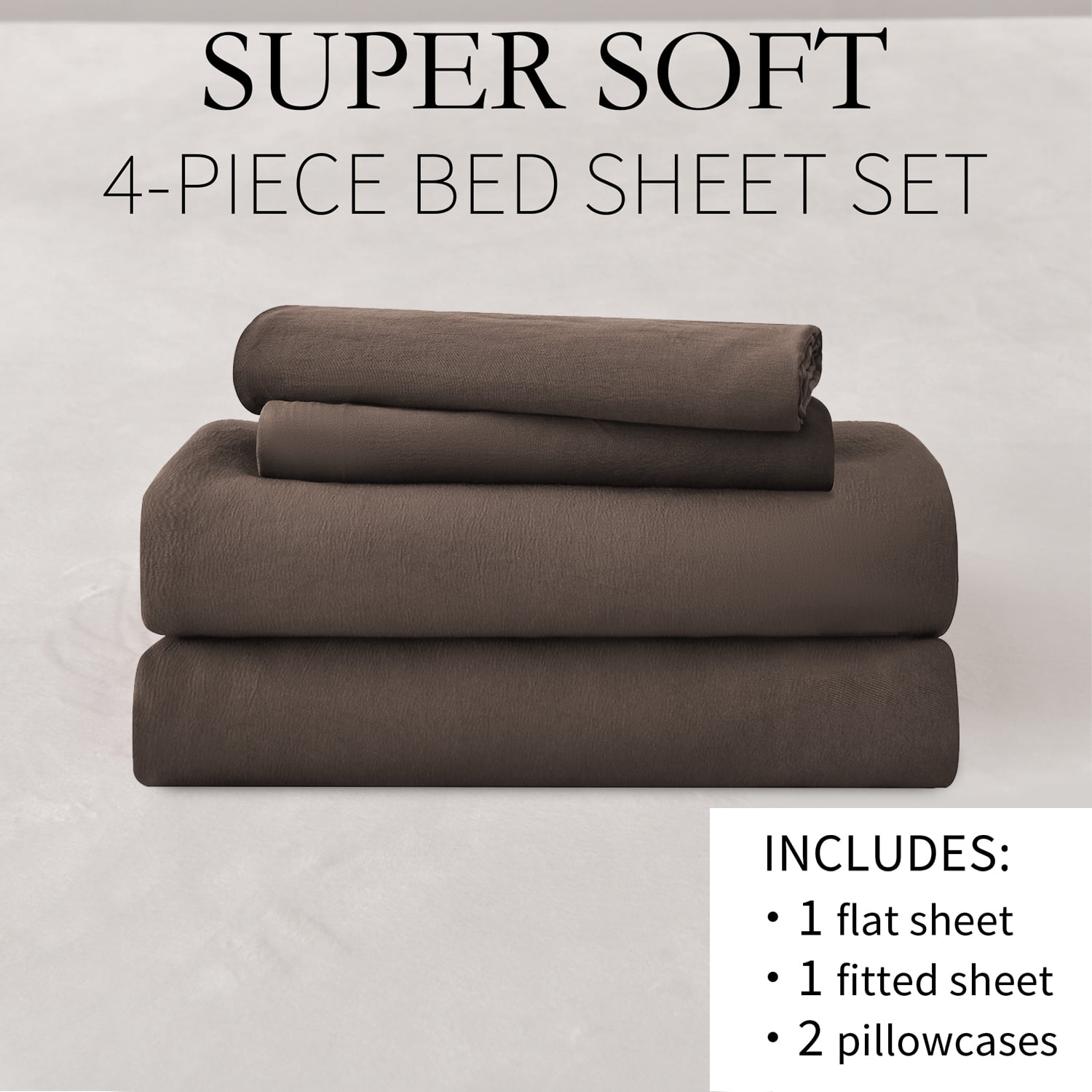 Premium Egyptian Cotton Bed Sheets Set 4 Piece Queen/Full Sheet Set Brown Gray Cotton Blend Fitted Sheet, Flat Sheet & 2 Pillowcases Bedding Set - Breathable Egyptian Cotton Flat & Fitted Sheets Detail