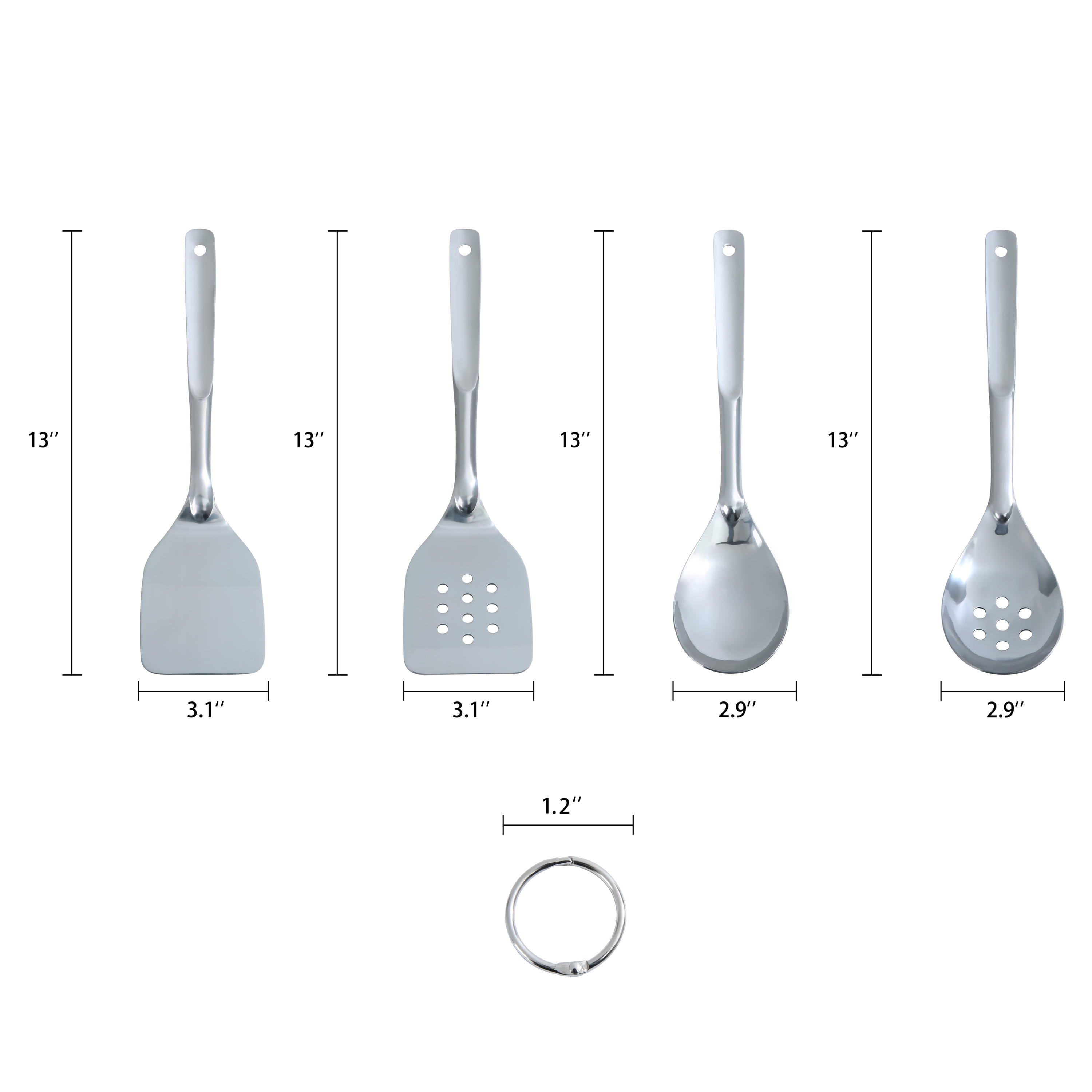 Non-Stick Safe Stainless Steel 4-Piece Utensil Set: Includes Spatula, Slotted Spatula, Spoon, and Slotted Spoon - Ergonomic Kitchen Tongs and Cooking Spoon Utensil Detail