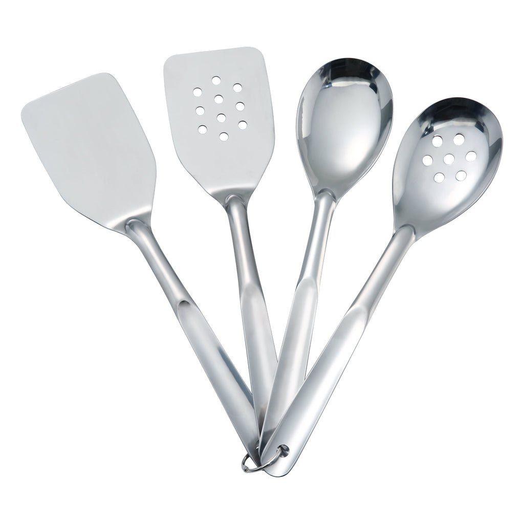 Professional Grade Stainless Steel 4-Piece Utensil Set: Includes Spatula, Slotted Spatula, Spoon, and Slotted Spoon - High-Precision Culinary Tool for Baking & Cooking Detail