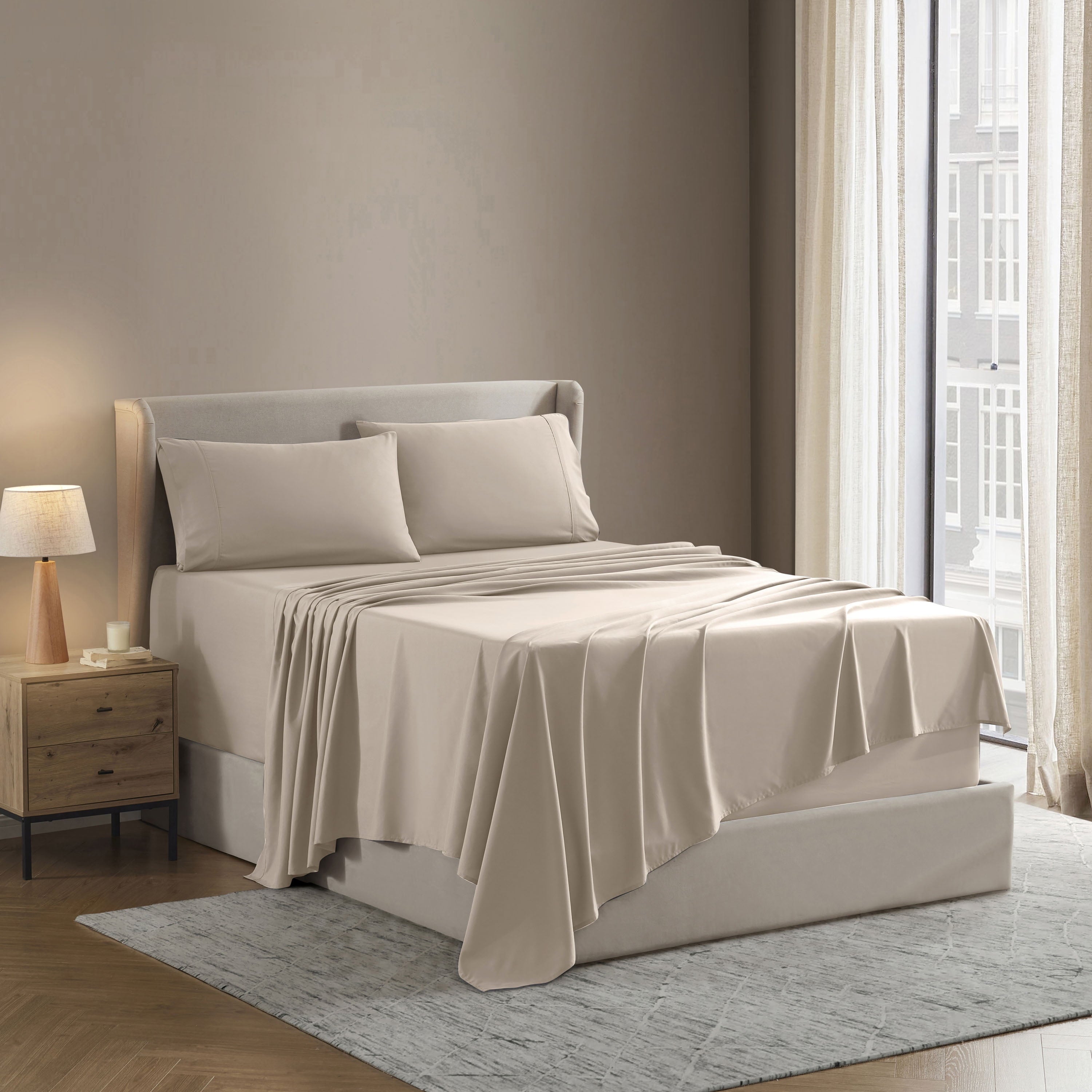 Ultra-Soft King Sheet Sets, 1800 Series Deep Pocket 4 Piece, Luxury Soft Microfiber Bed Sheet Sets, BEIGE CREAM - Premium Ultra-Soft Pillowcase Pair for Sleeping Detail