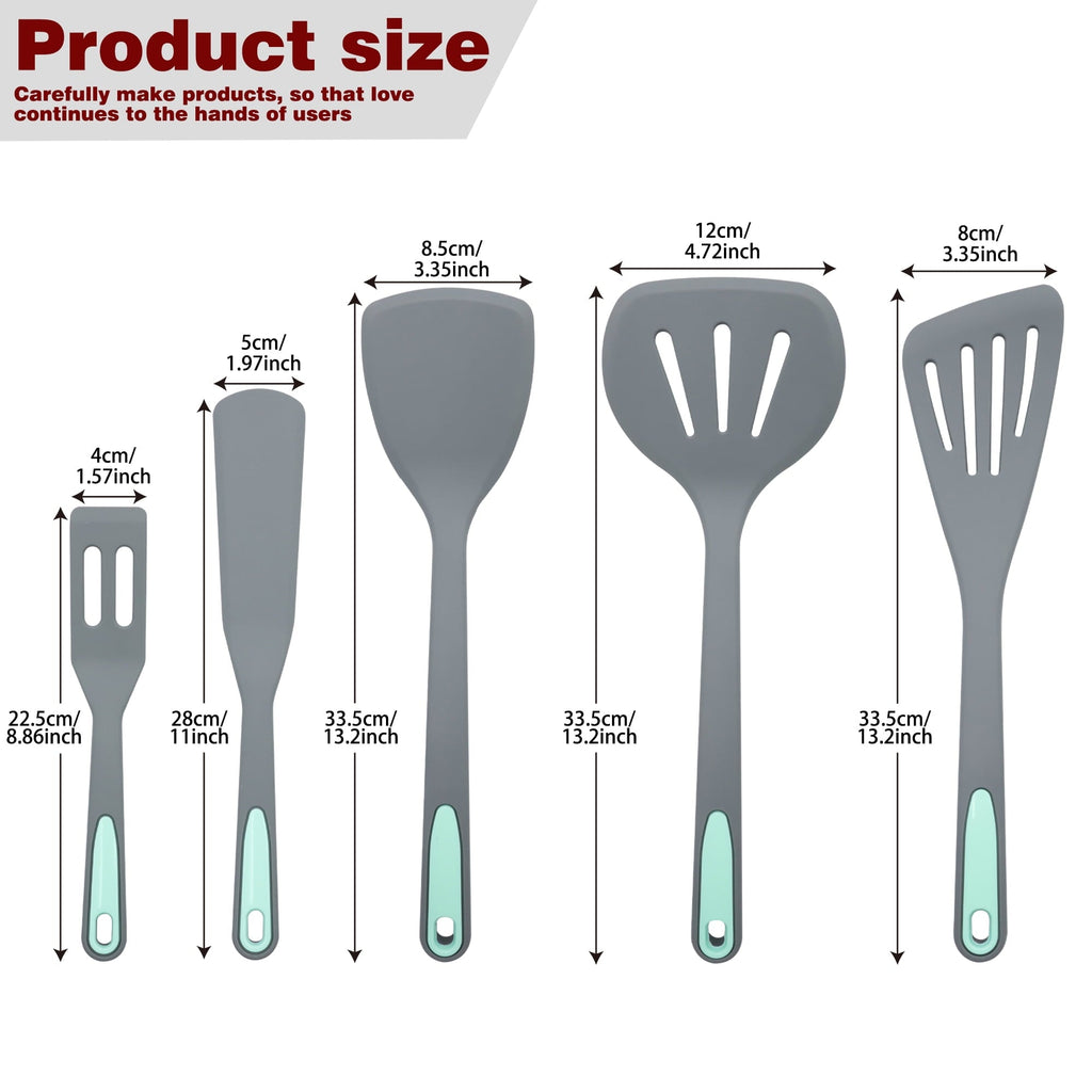 Heavy Duty 5 Pieces Silicone Spatula Set, Non-Stick Silicone Turner Spatulas, Heat Resistance Cooking Utensils, Fli... - Professional Kitchen Tool for Culinary Enthusiasts Detail