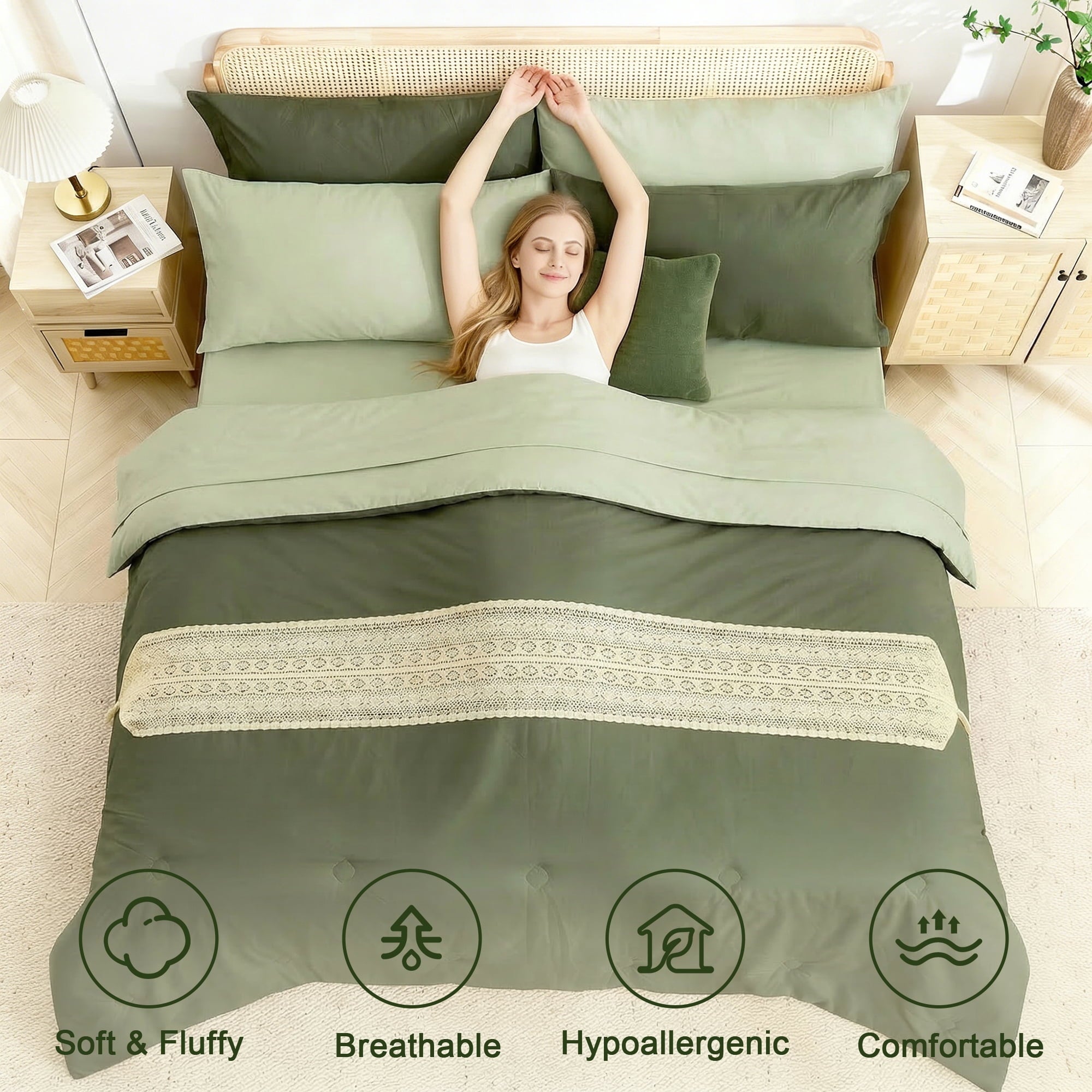 Luxurious Quilted 7 Pieces Comforter Set Queen，Bed in A bag，All Seasons Bedding sets with Comforter,Fitted Sheet,Flat Sheet,Pillowcases... - Hypoallergenic Ultra-Fluffy Quilt for Winter Detail