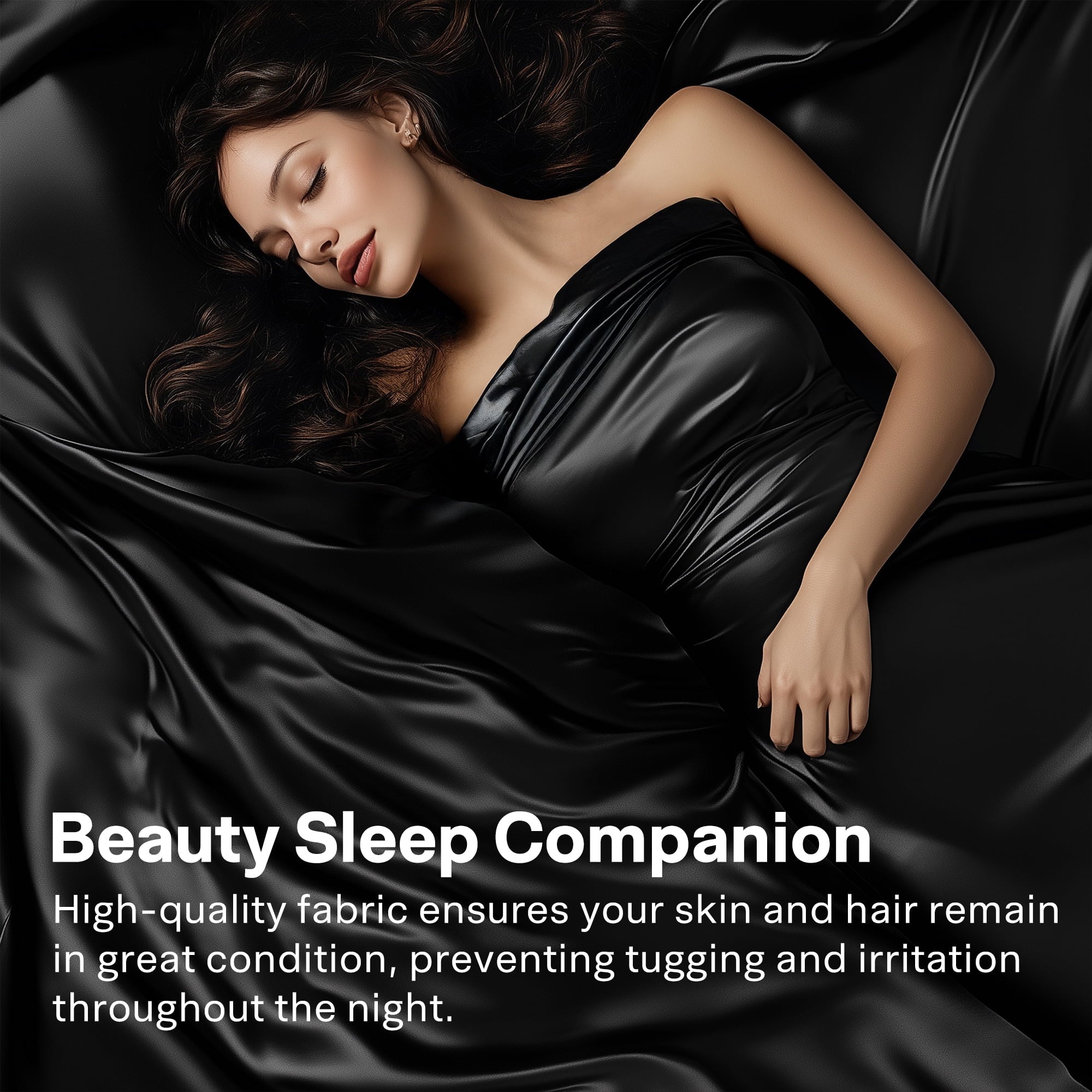 Cooling Sateen Queen Silk Black Bed Sheet Set,4 Pieces 1800 Microfiber 2 Pillowcase 20"x30" - Premium Ultra-Soft Pillowcase Pair for Sleeping Detail