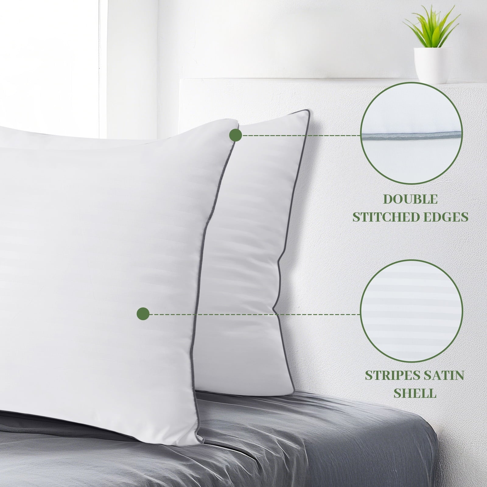 Ergonomic Memory Foam Pillows Standard Size Set of 2, Hotel Quality, Down Alternative Gusseted Bed Pillows for Side, Back, And Stomach Slee... - Decorative Throw Pillow Cushion for Sofa & Bed Detail