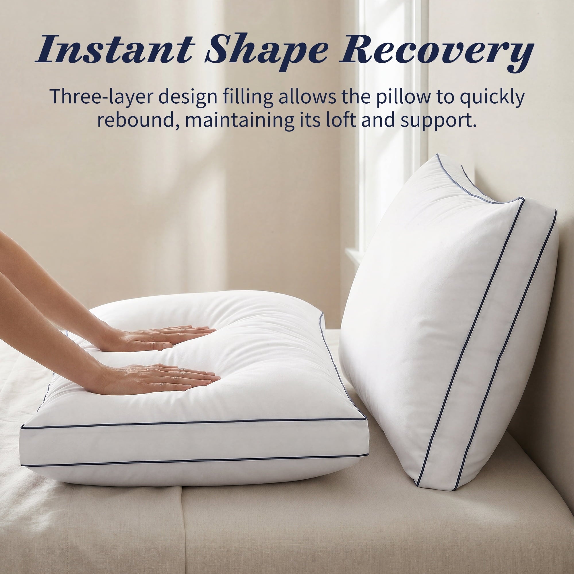 Hotel Collection for Queen Size 2 Pack, Duck Feather and Shredded Memory Foam Soft Luxury Hotel Collection - Decorative Throw Pillow Cushion for Sofa & Bed Detail