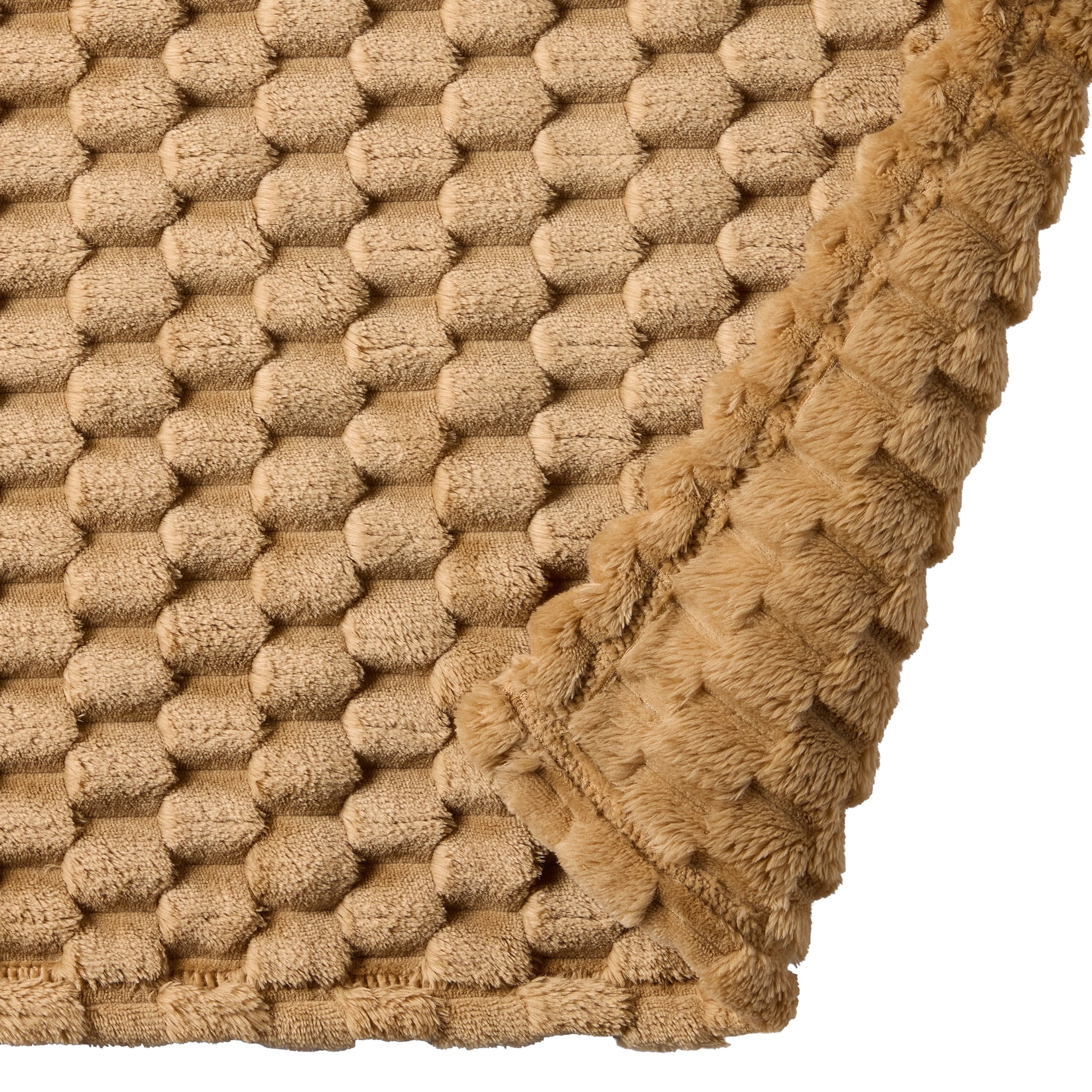 Super Soft Flannel Textured Velvet Plush Oversized Throw Blanket in Dark Caramel - Super Soft Reversible Sherpa Flannel Blanket Detail