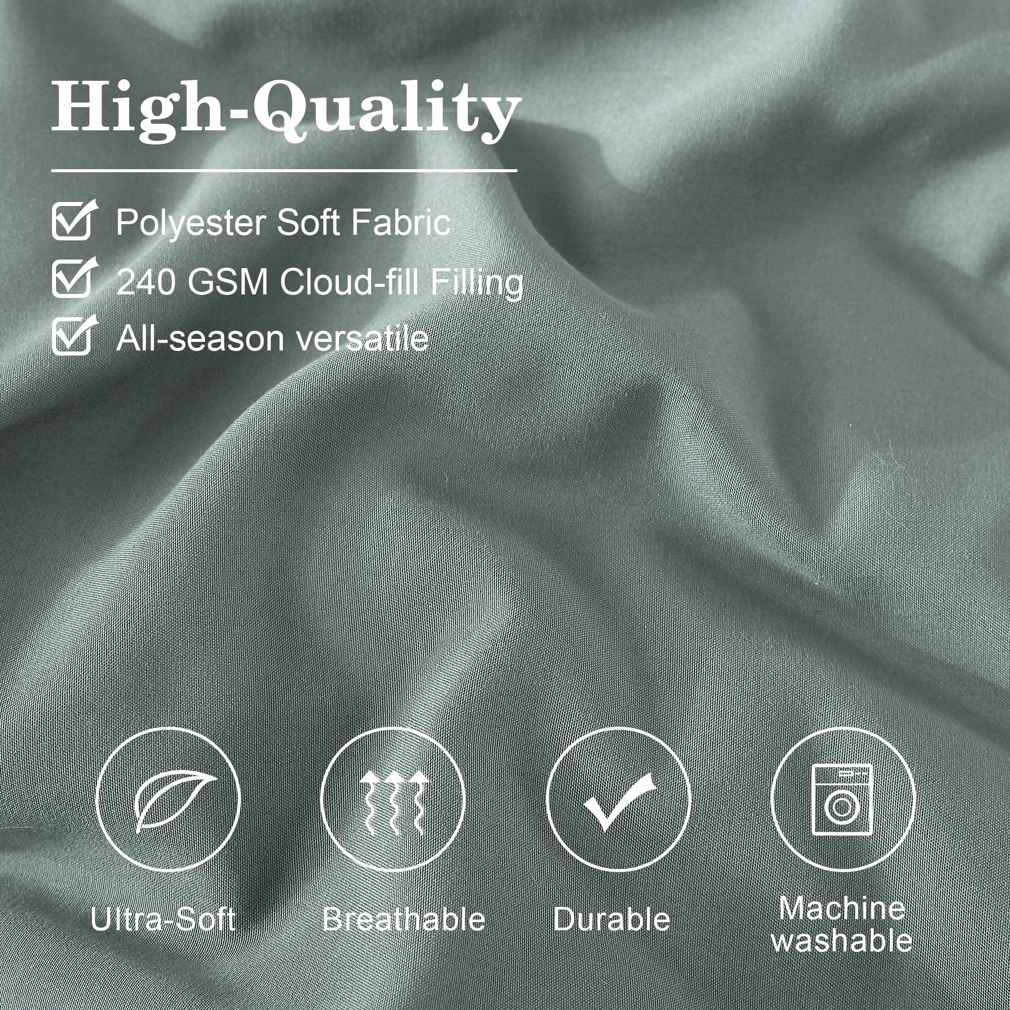 Fluffy Down Alternative 7-piece Bed in a Bag Comforter Set with Sheets,Sage Green,Full - Luxurious Quilted Duvet Cover Set Detail