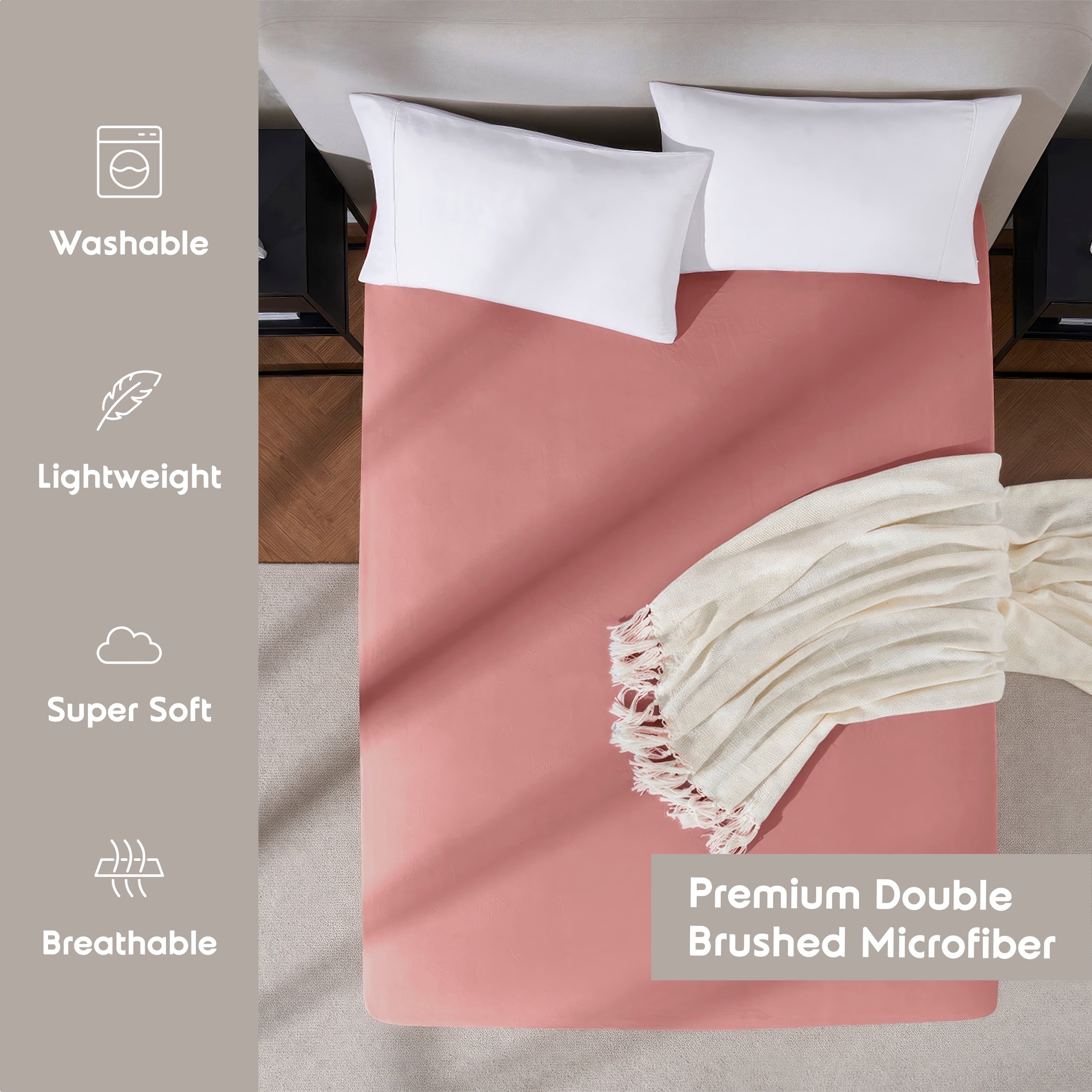 Breathable Luxury Extra Deep Pocket Twin XL Fitted Sheet Only, Fits 18" to 24" Mattress, Soft Microfiber Fitted Bed Sheet, Pink Clay - Breathable Egyptian Cotton Flat & Fitted Sheets Detail