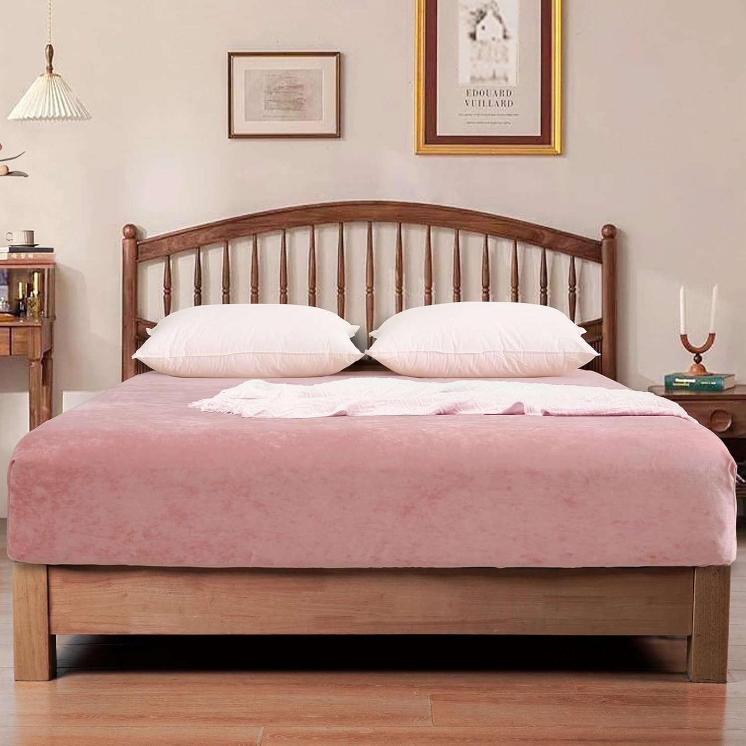 Premium Egyptian Cotton Truly Velvet Fitted Sheet Twin Size, Luxury Super Soft Flannel Bottom Sheet with 15" Deep Pocket for Winter, Pink - Breathable Egyptian Cotton Flat & Fitted Sheets Detail