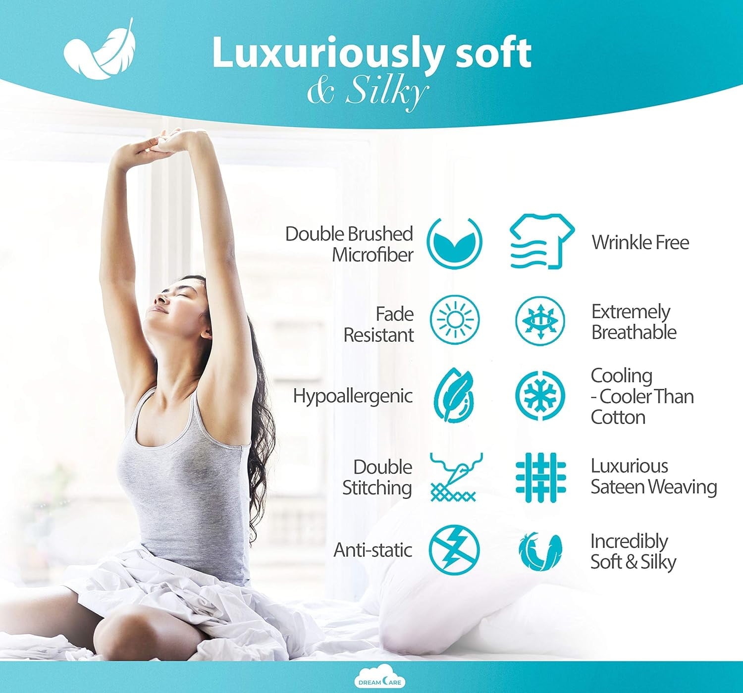 Premium Egyptian Cotton Set, Soft Microfiber 4 Piece Hotel Luxury Bed s with Deep Pockets, Embroidered Pillow Cases, Side Storage Pocket Fitt... - Premium Ultra-Soft Pillowcase Pair for Sleeping Detail